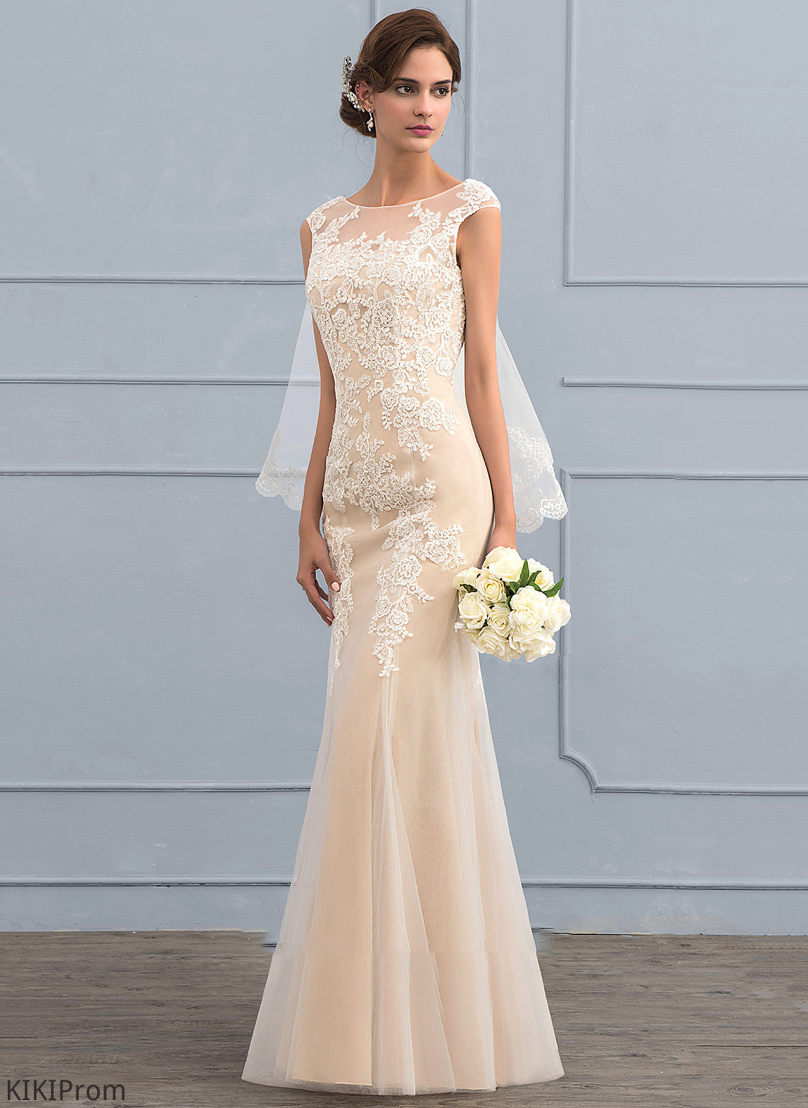 Neck Kiana Floor-Length Lace Dress Trumpet/Mermaid Tulle Wedding Wedding Dresses Scoop
