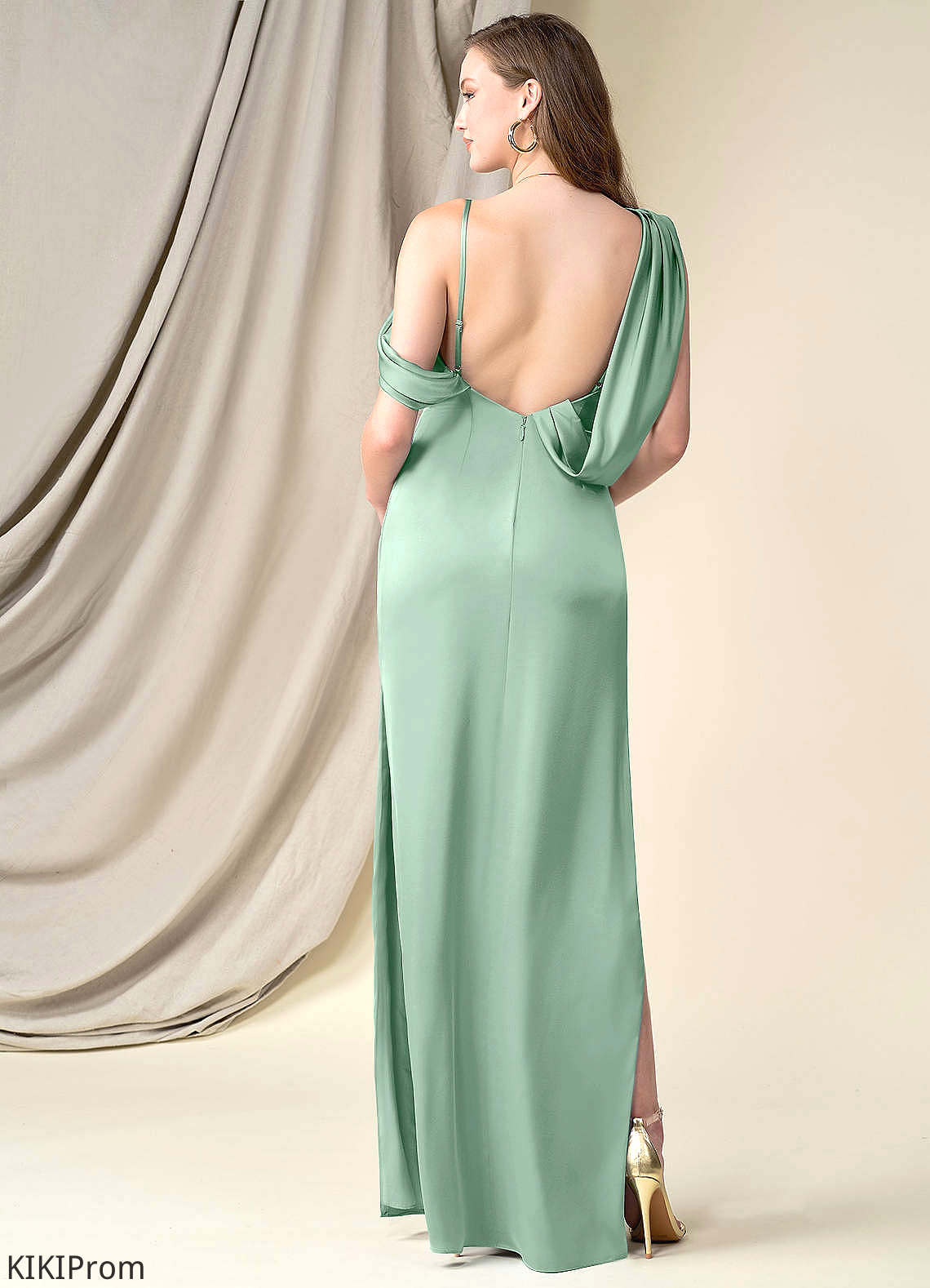 Philippa A-Line/Princess Off The Shoulder Natural Waist Spaghetti Staps Floor Length Sleeveless Bridesmaid Dresses