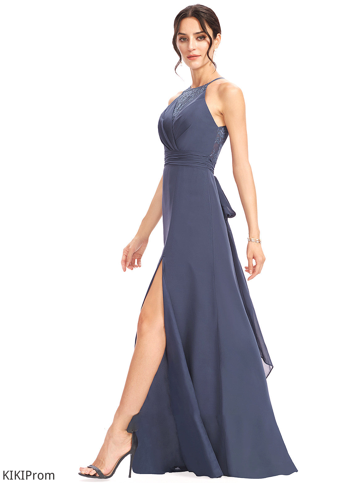 Floor-Length Neckline SplitFront Length Halter Silhouette Fabric Embellishment Lace A-Line Nylah Bridesmaid Dresses