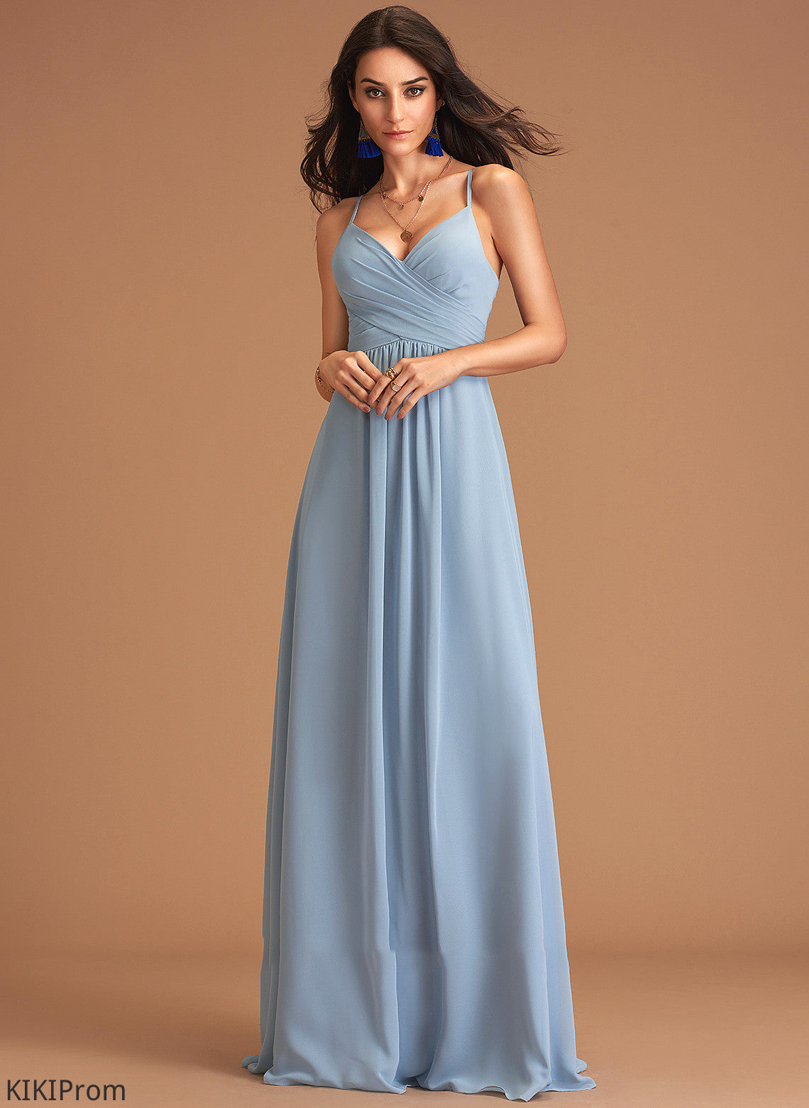Embellishment Length Silhouette Ruffle V-neck Floor-Length Fabric A-Line Neckline Nyla Bridesmaid Dresses