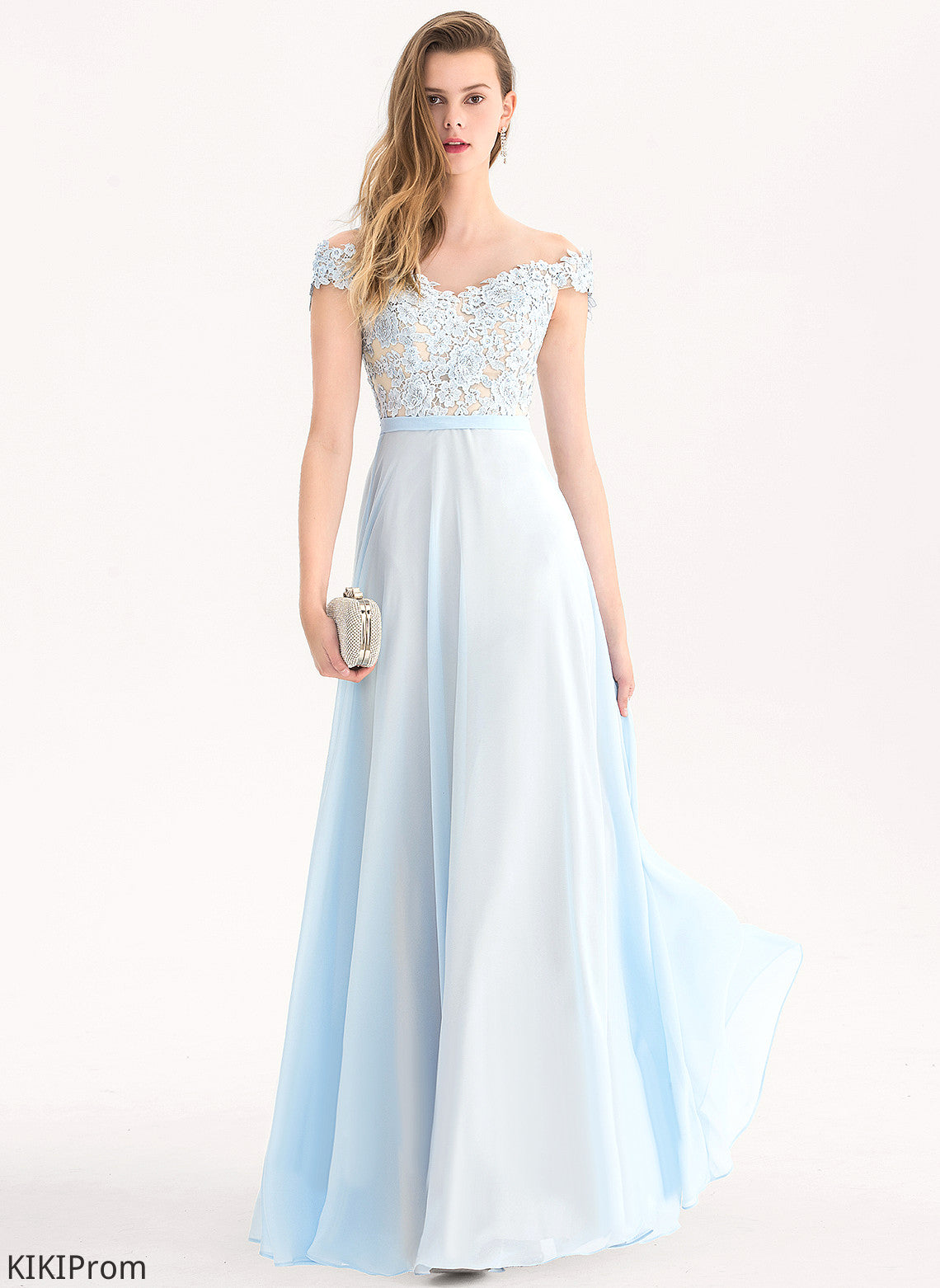 Beading A-Line With Sequins Off-the-Shoulder Jaliyah Floor-Length Chiffon Lace Prom Dresses