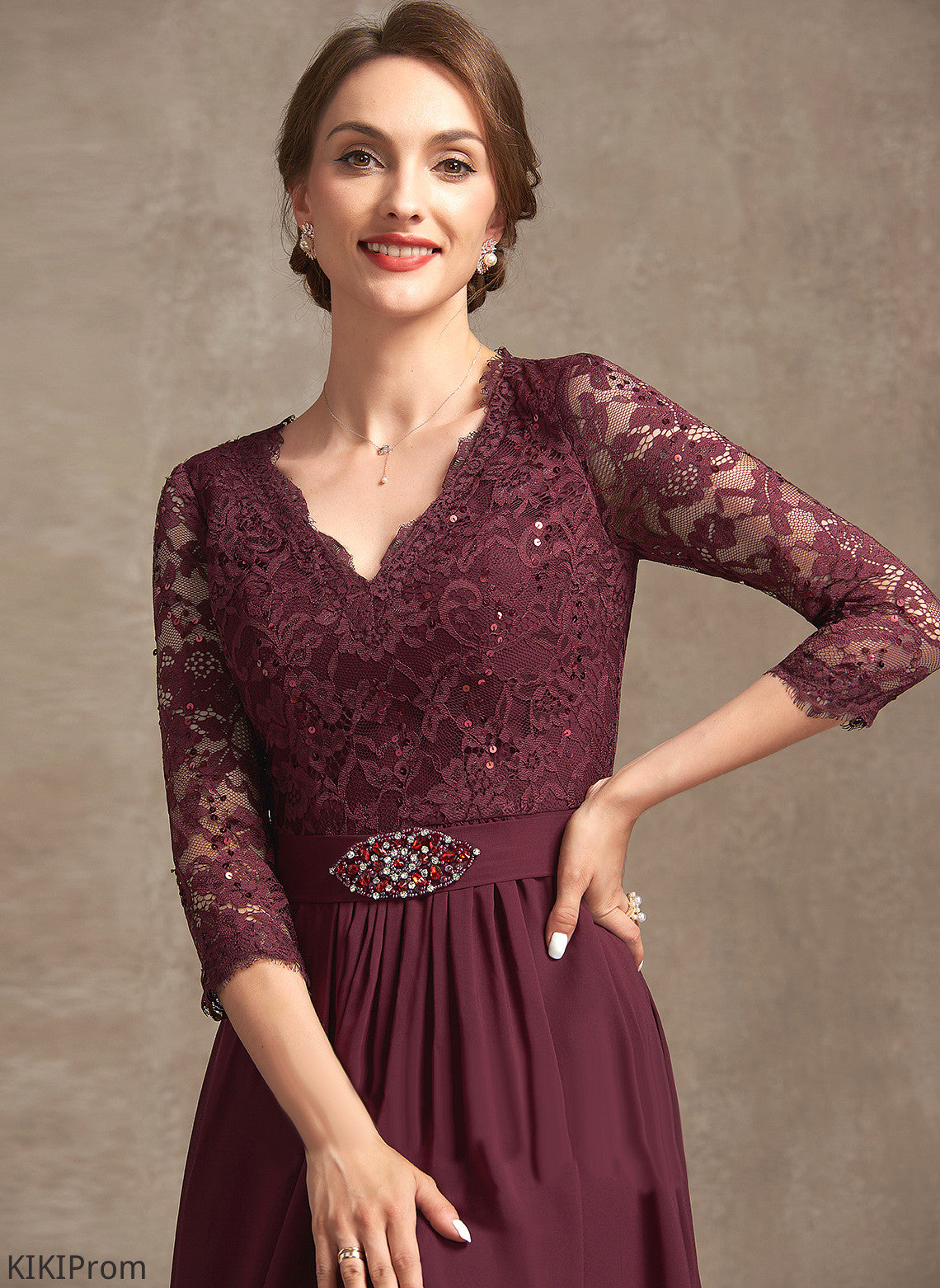 Lace Sequins V-neck Mother of the Bride Dresses Asymmetrical of With Bride A-Line Beading Dress the Chiffon Mother Susan