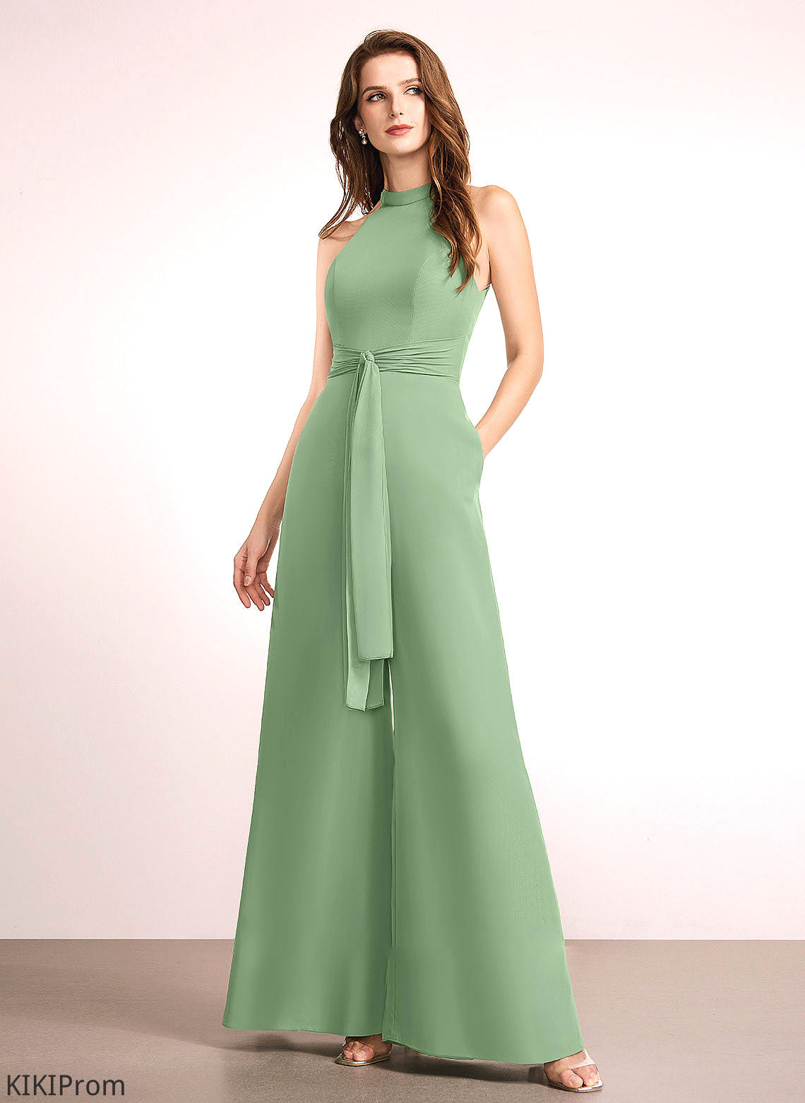 Neckline Embellishment Length Bow(s) Straps Fabric Floor-Length HighNeck Selina Bridesmaid Dresses
