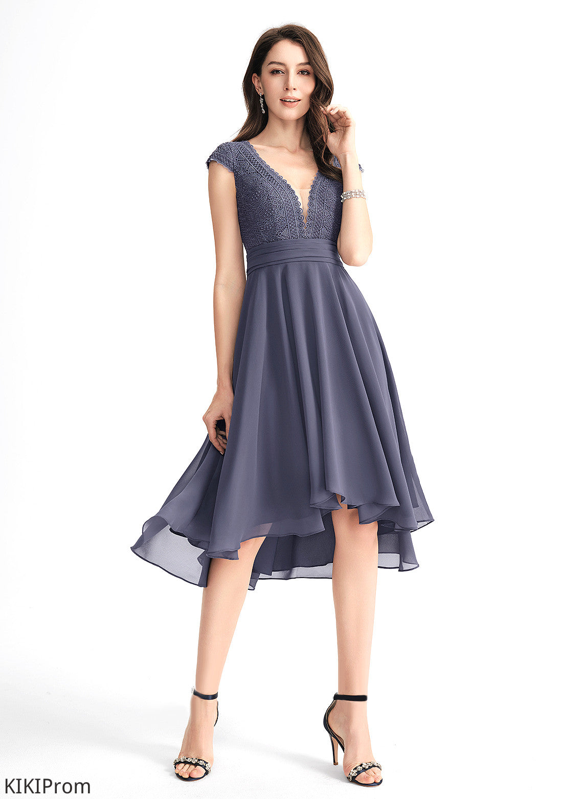 Cocktail Cocktail Dresses Chiffon Lace Logan A-Line With Pleated V-neck Dress Asymmetrical