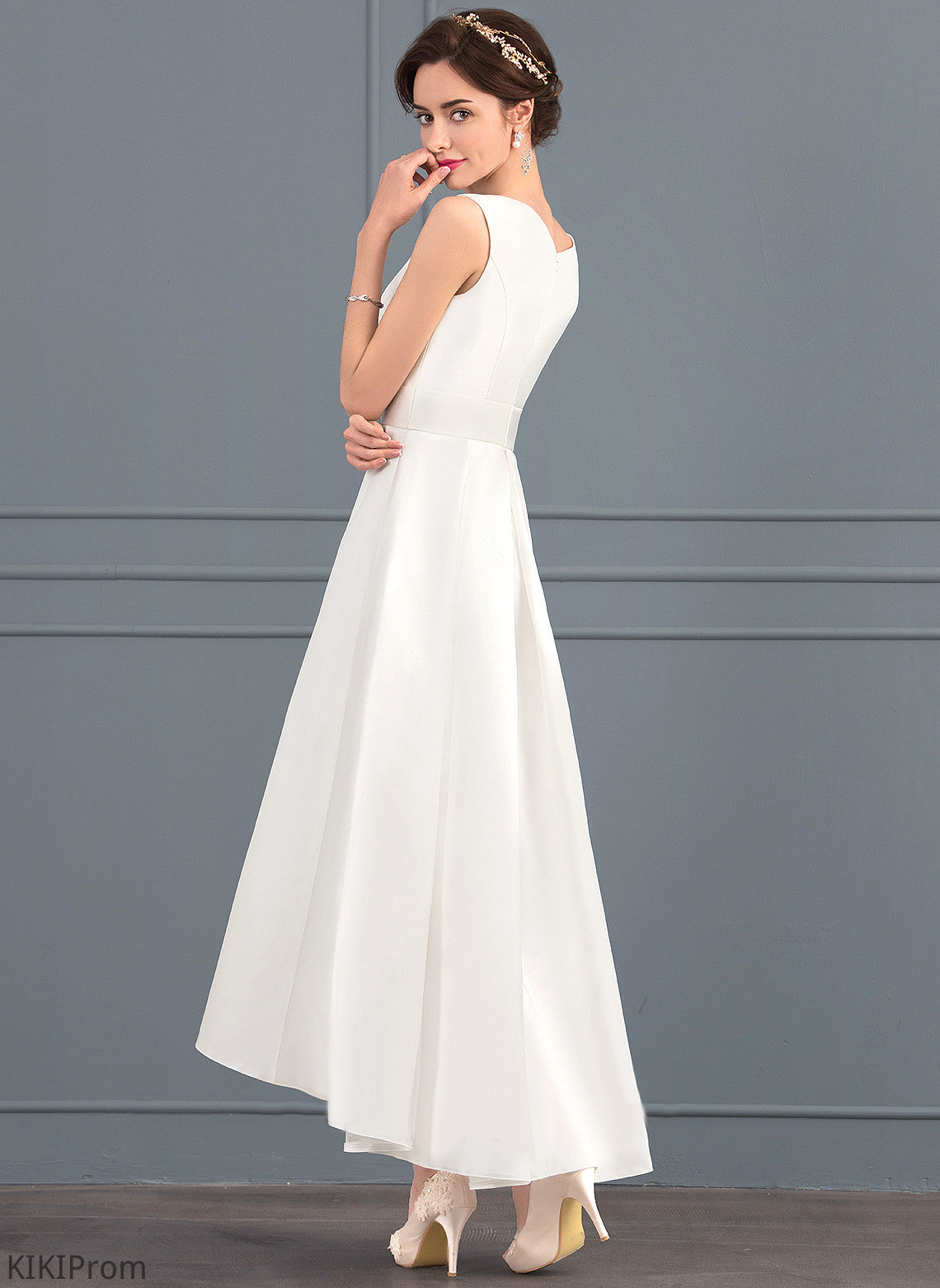 Satin Dress Wedding Dresses Wedding Asymmetrical Square A-Line Lea