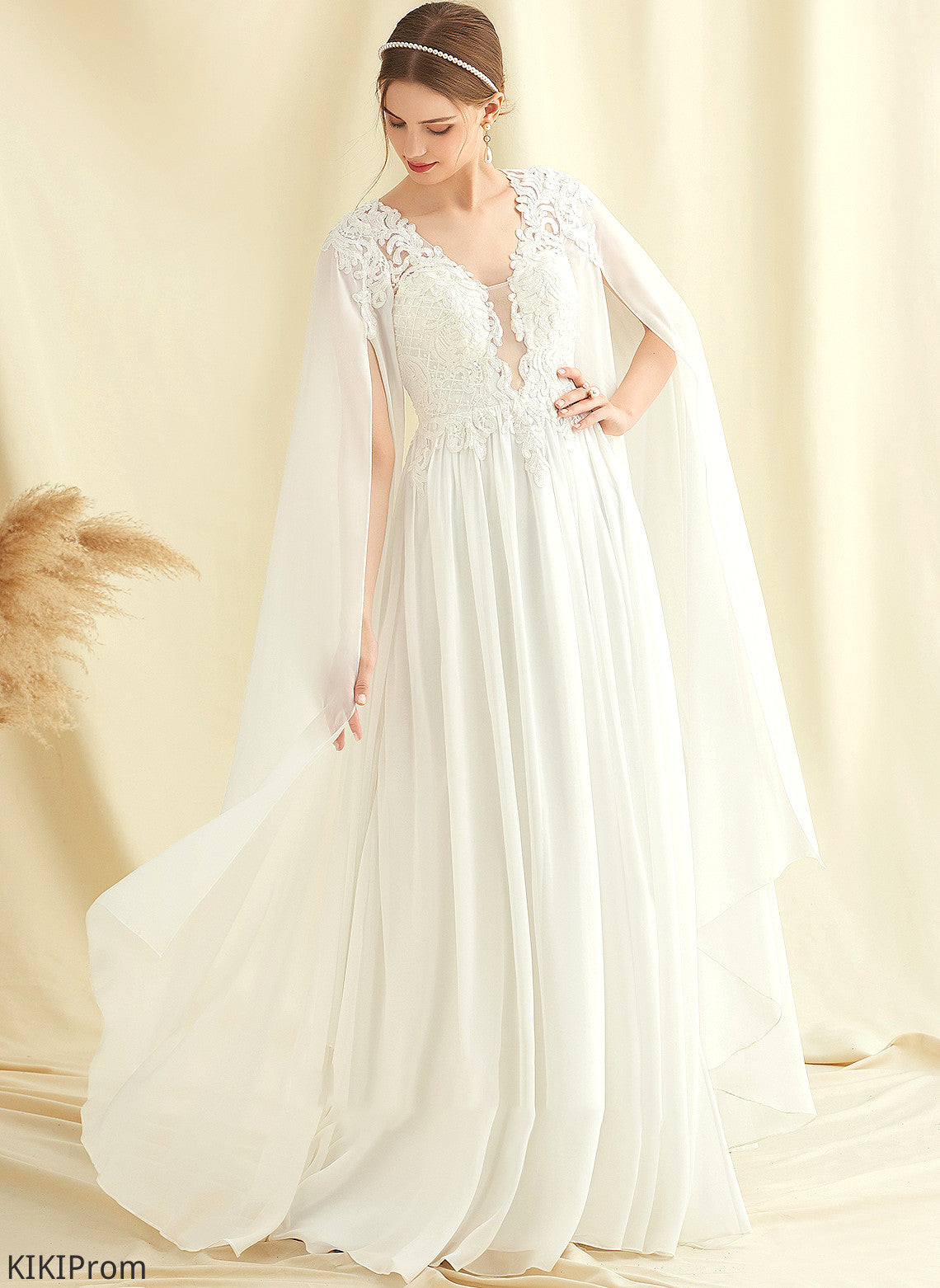 Wedding Dresses Ximena Dress With V-neck Lace Wedding A-Line Floor-Length Sequins Chiffon