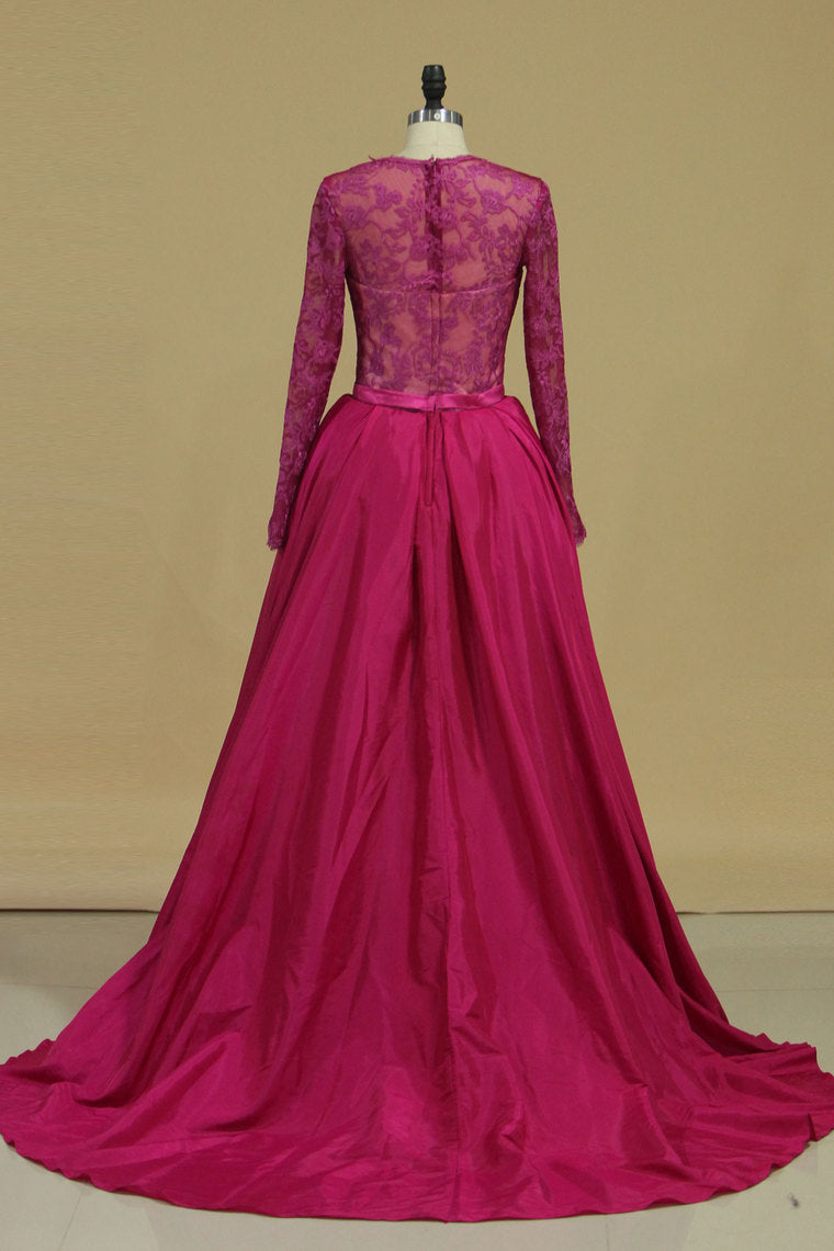 2024 Asymmetrical Long Sleeves Taffeta  & Tulle Prom Dresses