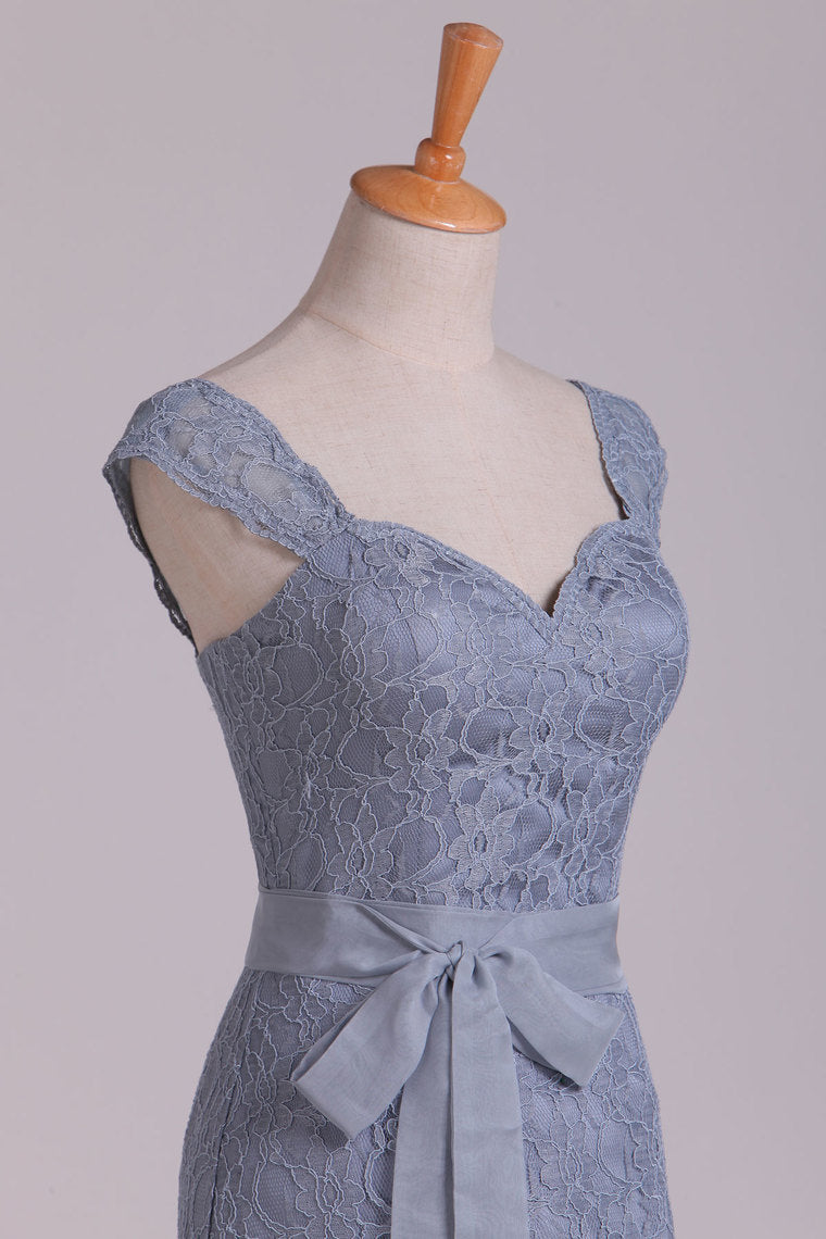 2024 Sheath/Column Lace Bridesmaid Dresses With Sash Above Knee Length