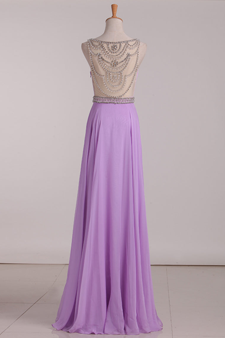 2022 Prom Dresses Scoop A Line With Beading Chiffon