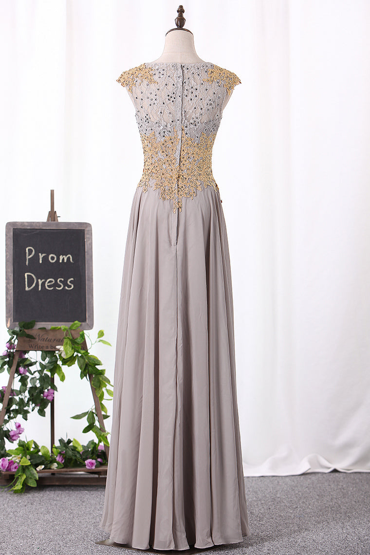 2024 A Line Evening Dresses Scoop With Applique And Beads Chiffon