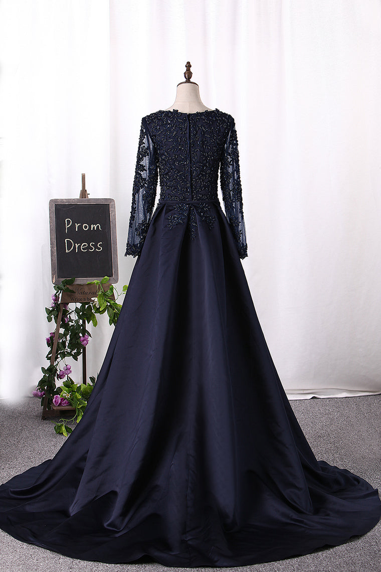 2024 Mother Of The Bride Dresses Scoop Long Sleeves Mermaid Satin With Beading Detachable
