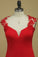 2022 Red Straps Open Back Sheath Prom Dresses Spandex With Applique Open Back
