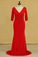 2022 Red Plus Size Mother Of The Bride Dresses V Neck 3/4 Length Sleeve Spandex With Beads Mermaid