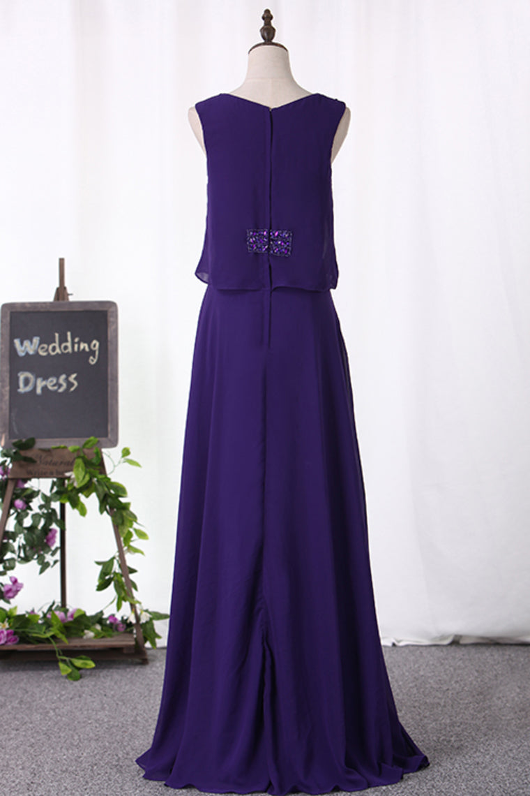 2024 A Line Scoop Prom Dresses Chiffon With Beading Floor Length