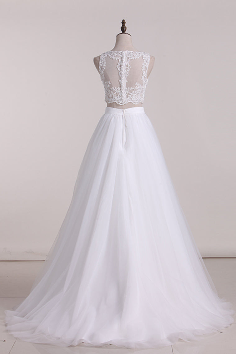 2022 Two-Piece Scoop A Line Wedding Dresses Tulle With Applique