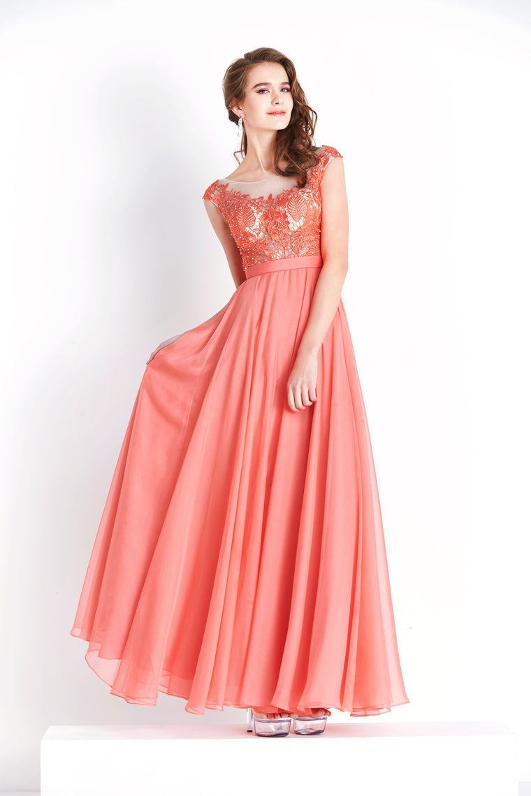 2024 Chiffon & Lace Scoop Prom Dresses A Line With Beading Floor Length