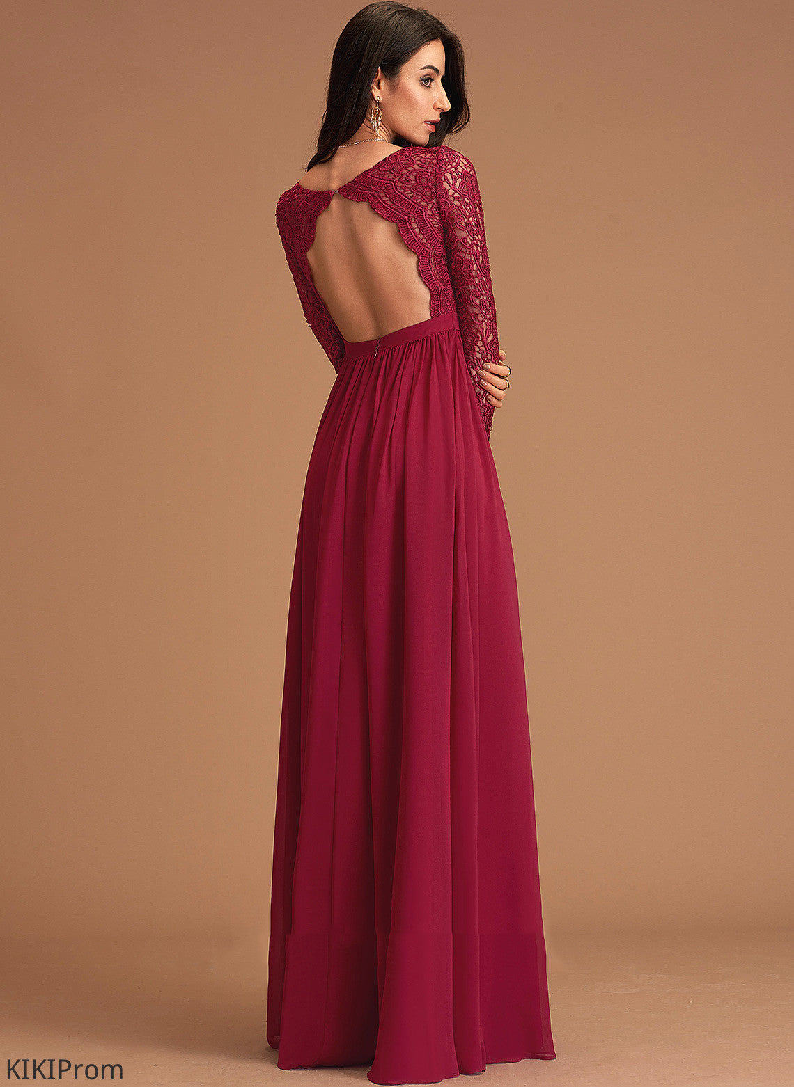 Margaret Floor-Length Lace Chiffon A-Line Prom Dresses V-neck