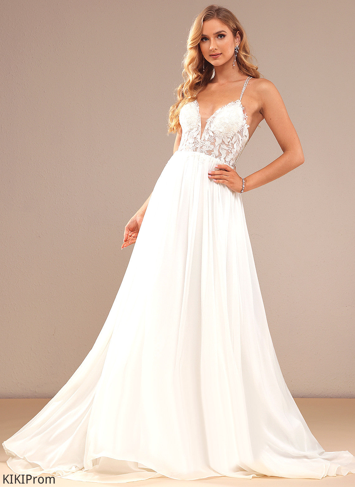 Dress A-Line Beading V-neck Lace Train Wedding Dresses Sequins With Kaitlin Sweep Chiffon Wedding
