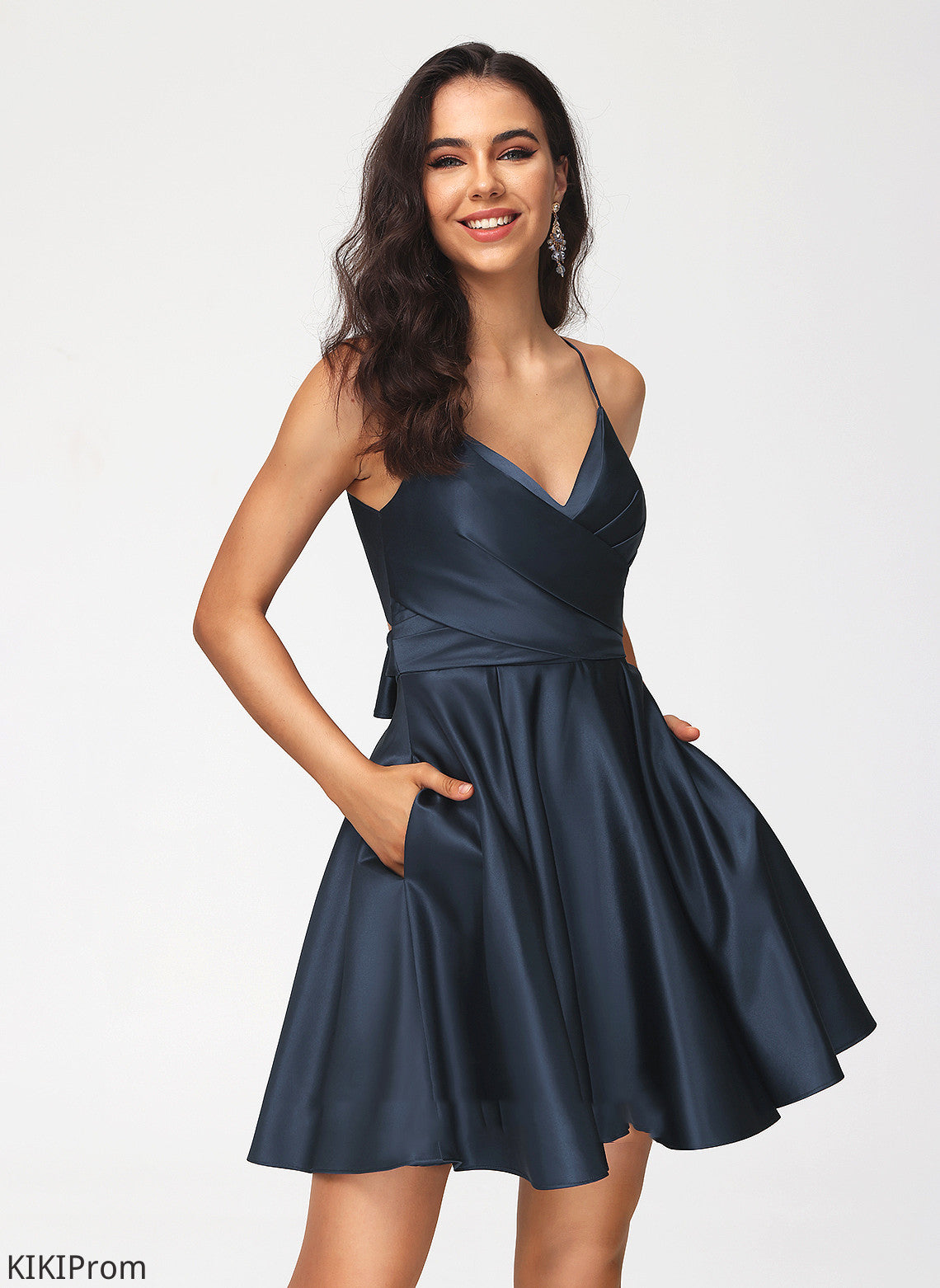 A-Line Esther V-neck Pleated Homecoming Dresses Dress Short/Mini With Homecoming Satin
