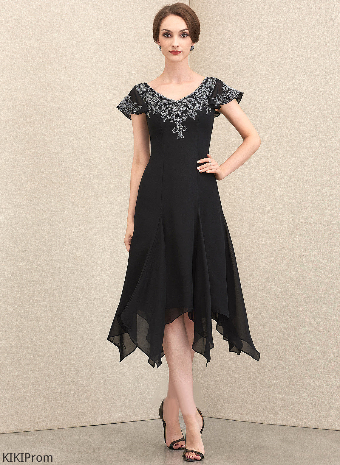Bride Lace V-neck Chiffon Dress Mother With Mother of the Bride Dresses Kendra A-Line Sequins of Tea-Length the
