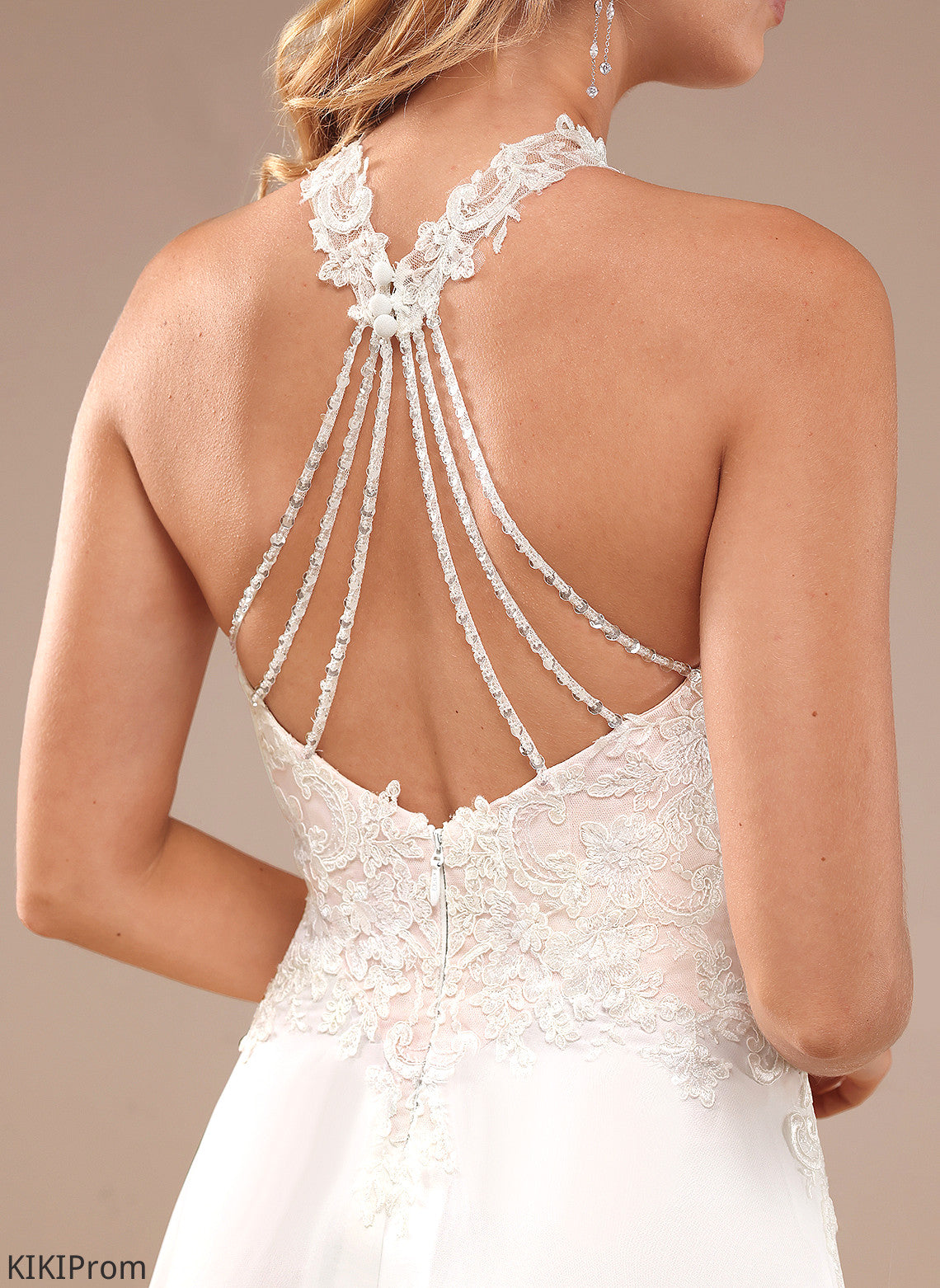A-Line Sequins Wedding Dresses Neck Dress Lace Chiffon Beading With Wedding Floor-Length High Karina