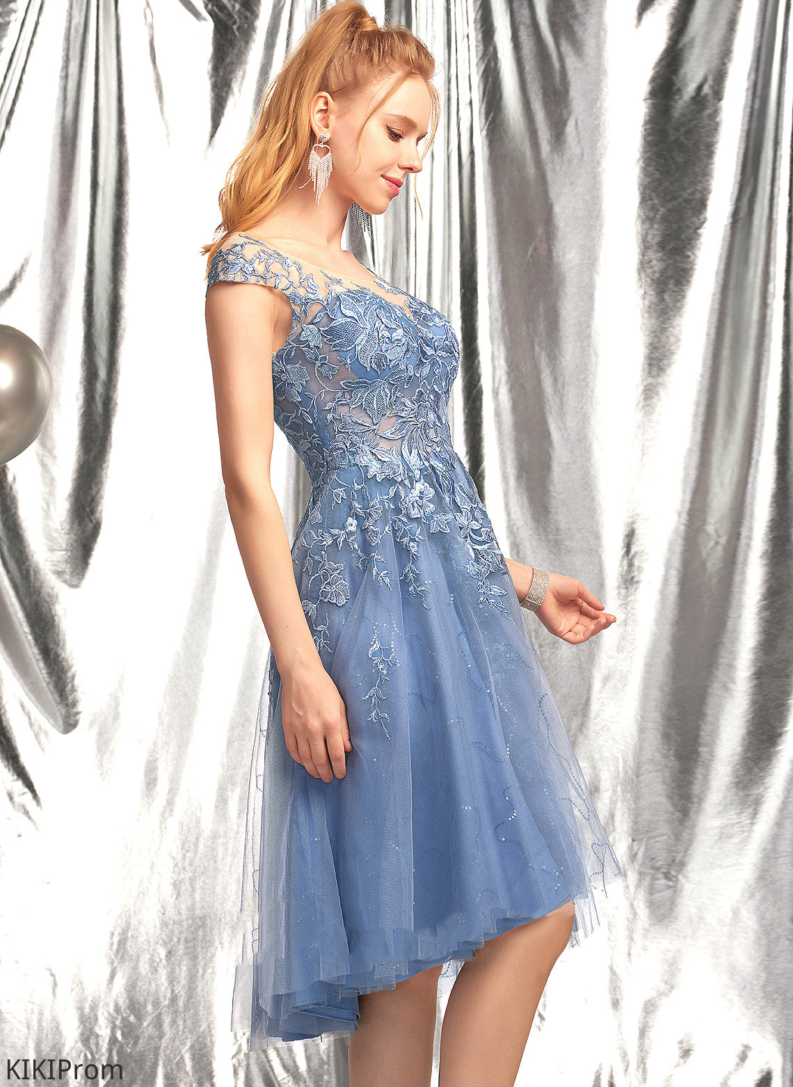 Asymmetrical Homecoming Scoop Sequins A-Line Lace Tulle Neck Homecoming Dresses With Dress Belen