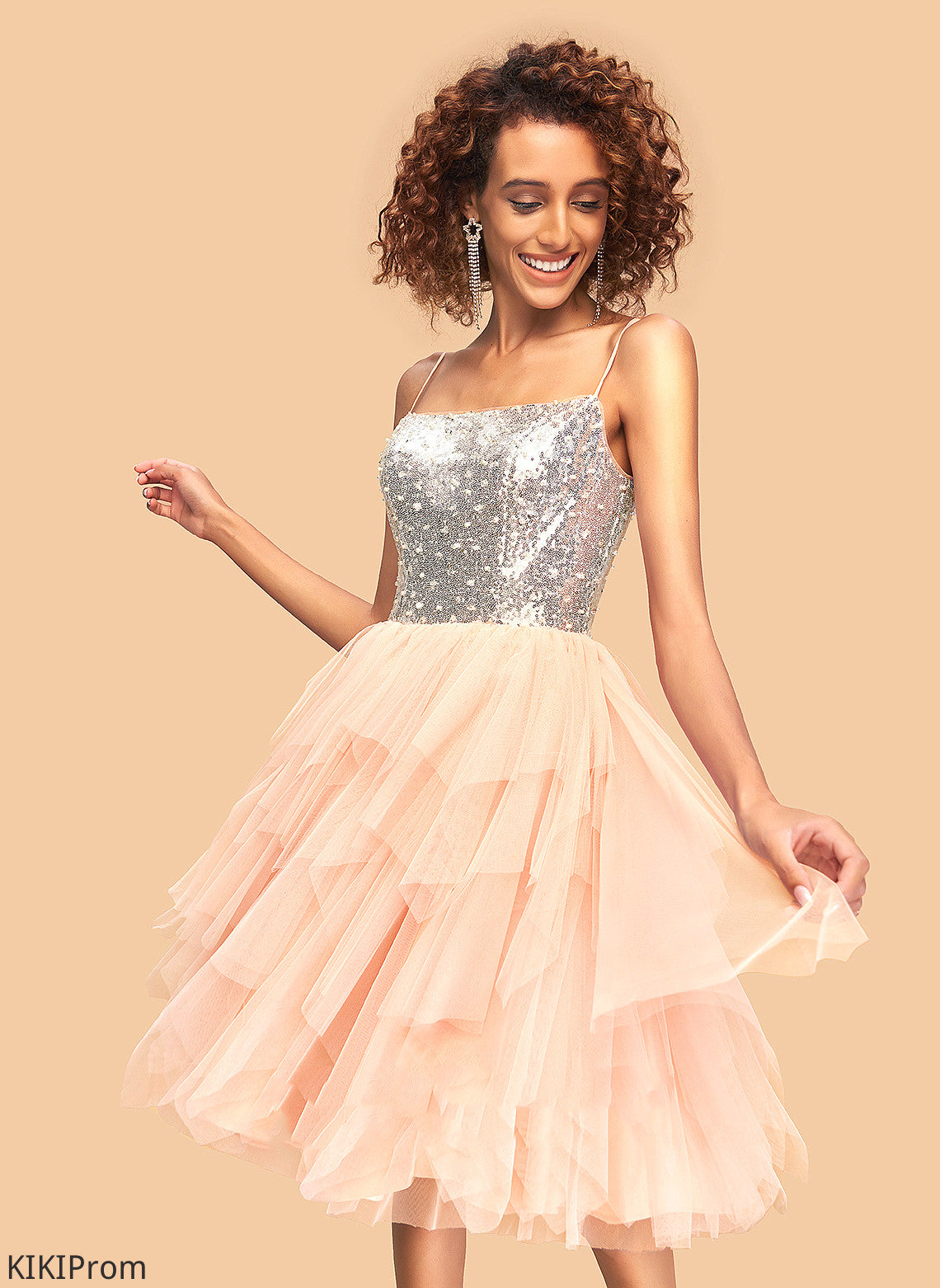 Madelynn A-Line Sequins With Tulle Homecoming Knee-Length Dress Square Neckline Homecoming Dresses