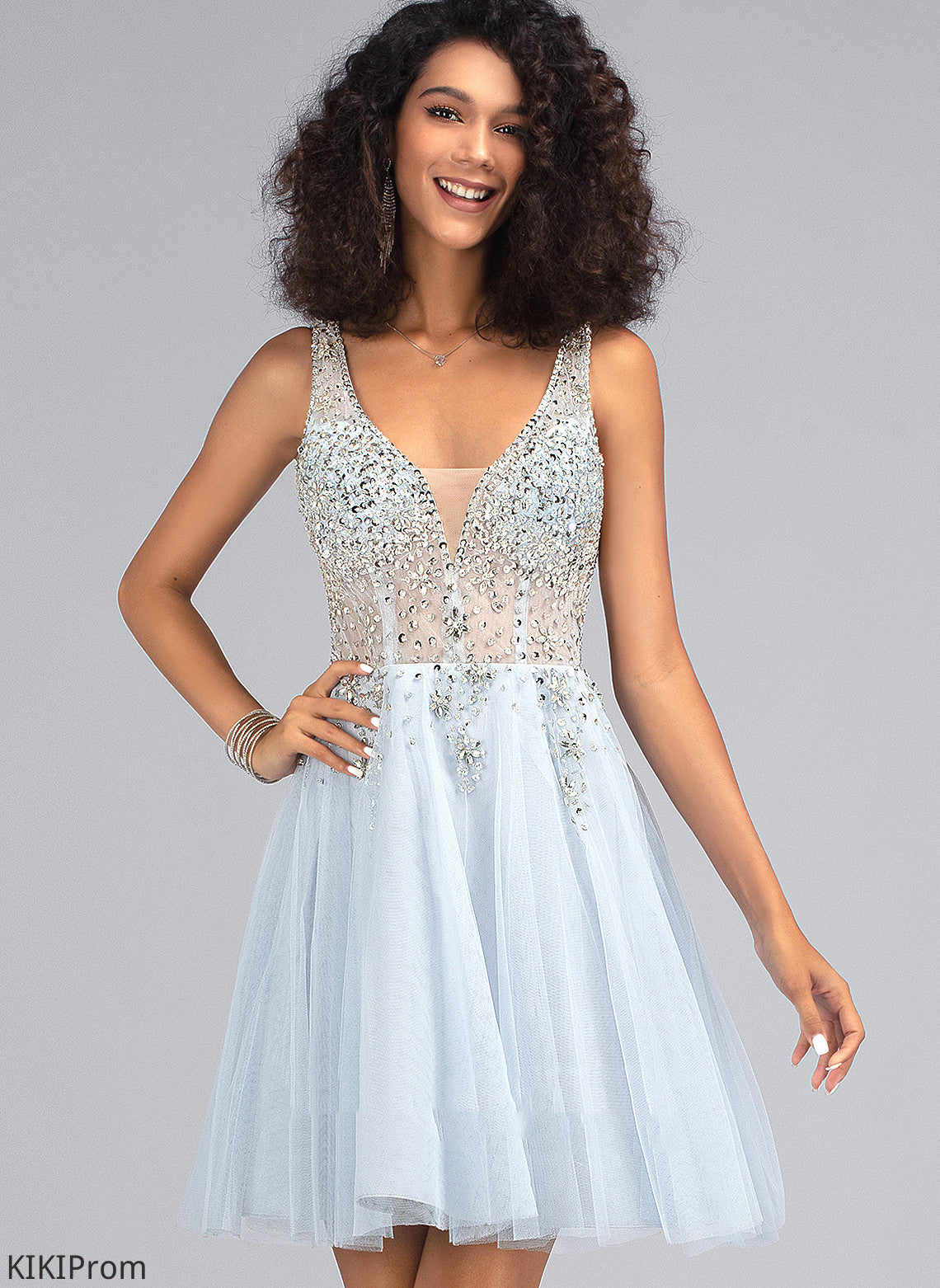 Beading With Short/Mini Amirah Dress A-Line Sequins V-neck Homecoming Dresses Homecoming Tulle