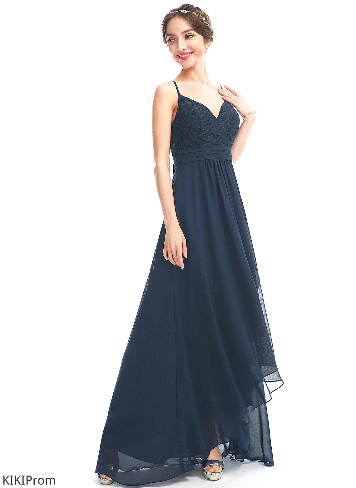 Silhouette Asymmetrical Length Neckline V-neck Fabric Embellishment Bow(s) Lace A-Line Elena Bridesmaid Dresses
