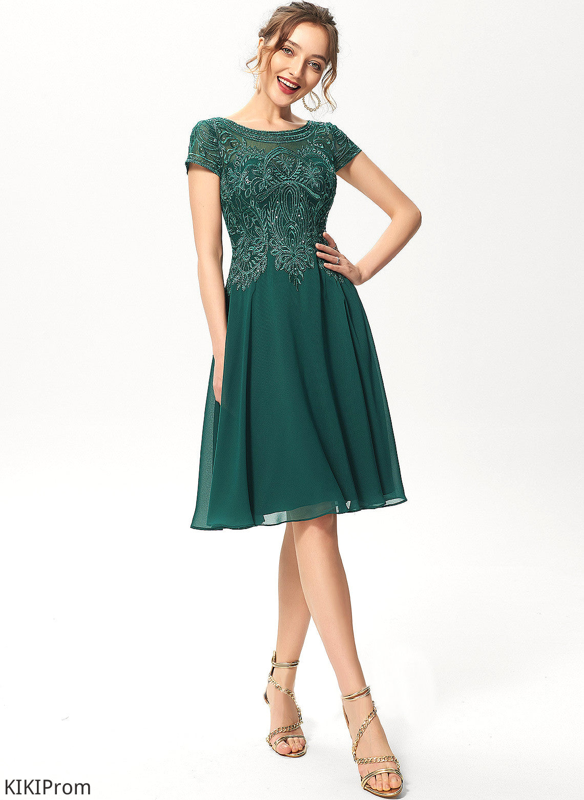 Cocktail Dresses Neck Scoop Trudie Lace Dress Knee-Length Sequins A-Line Chiffon With Cocktail