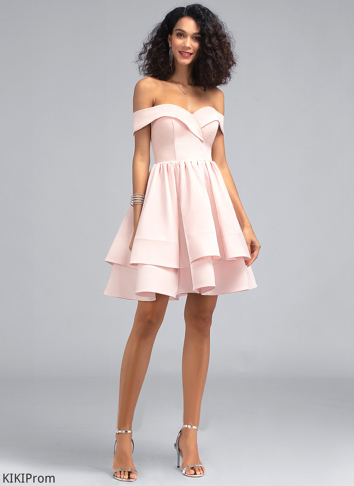 With Crepe Ruffles Short/Mini A-Line Cascading Homecoming Dresses Dress Homecoming Kamryn Stretch Off-the-Shoulder