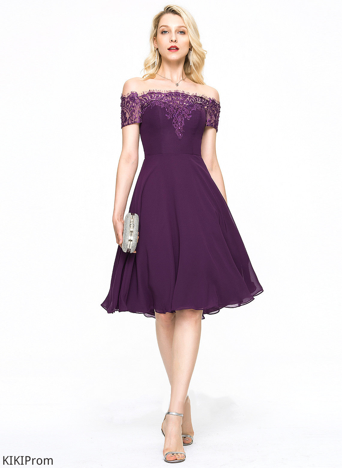 Dress Homecoming Dresses Fiona Chiffon A-Line Beading Off-the-Shoulder Lace Homecoming With Knee-Length