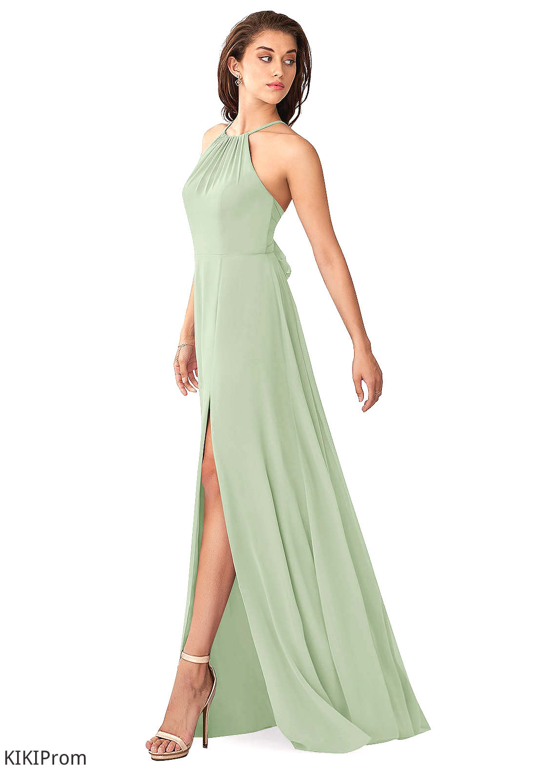 Genevieve Sleeveless Natural Waist Floor Length Halter A-Line/Princess Bridesmaid Dresses