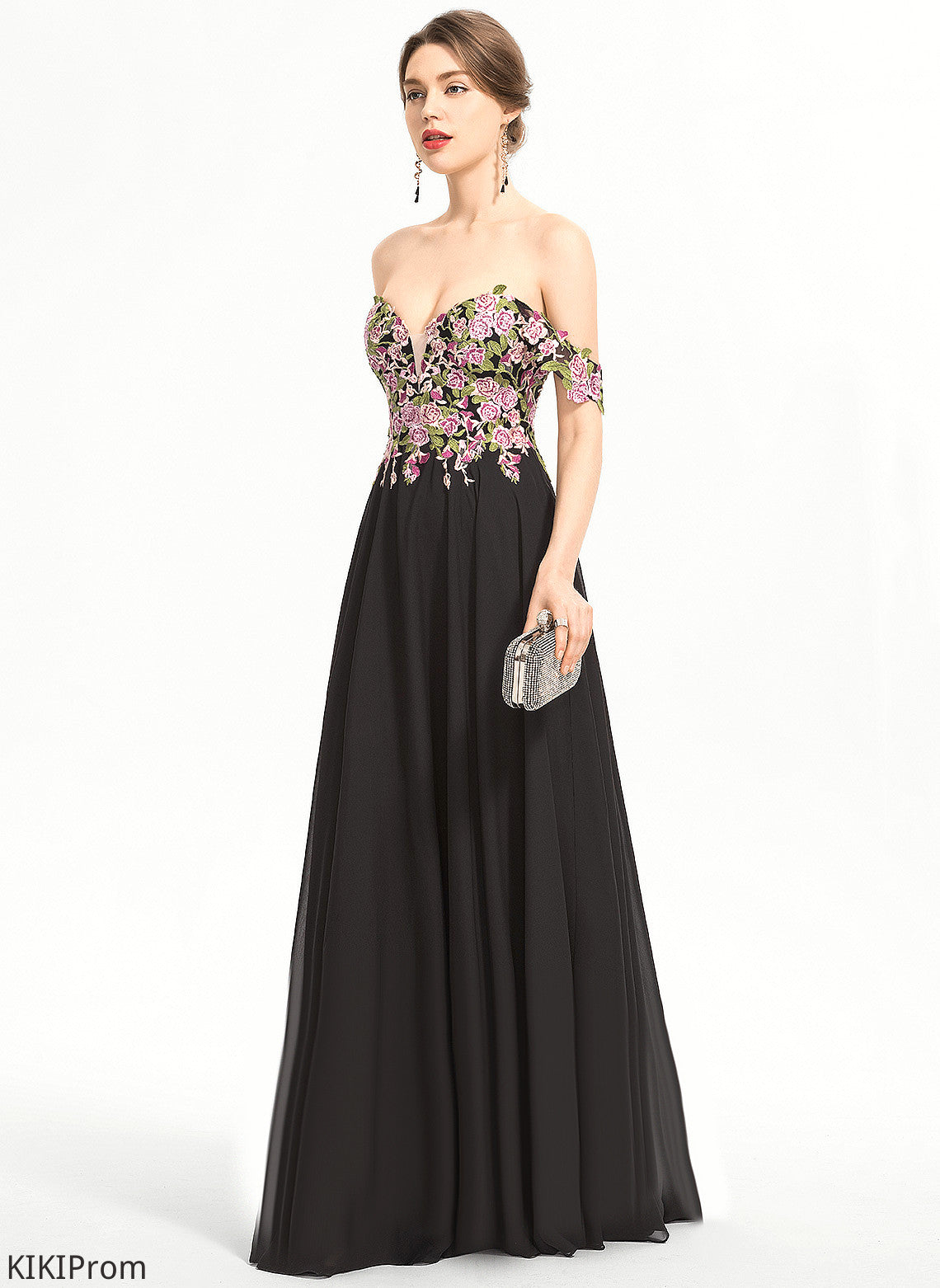 Floor-Length Prom Dresses Chiffon Off-the-Shoulder Lace Miah Ball-Gown/Princess