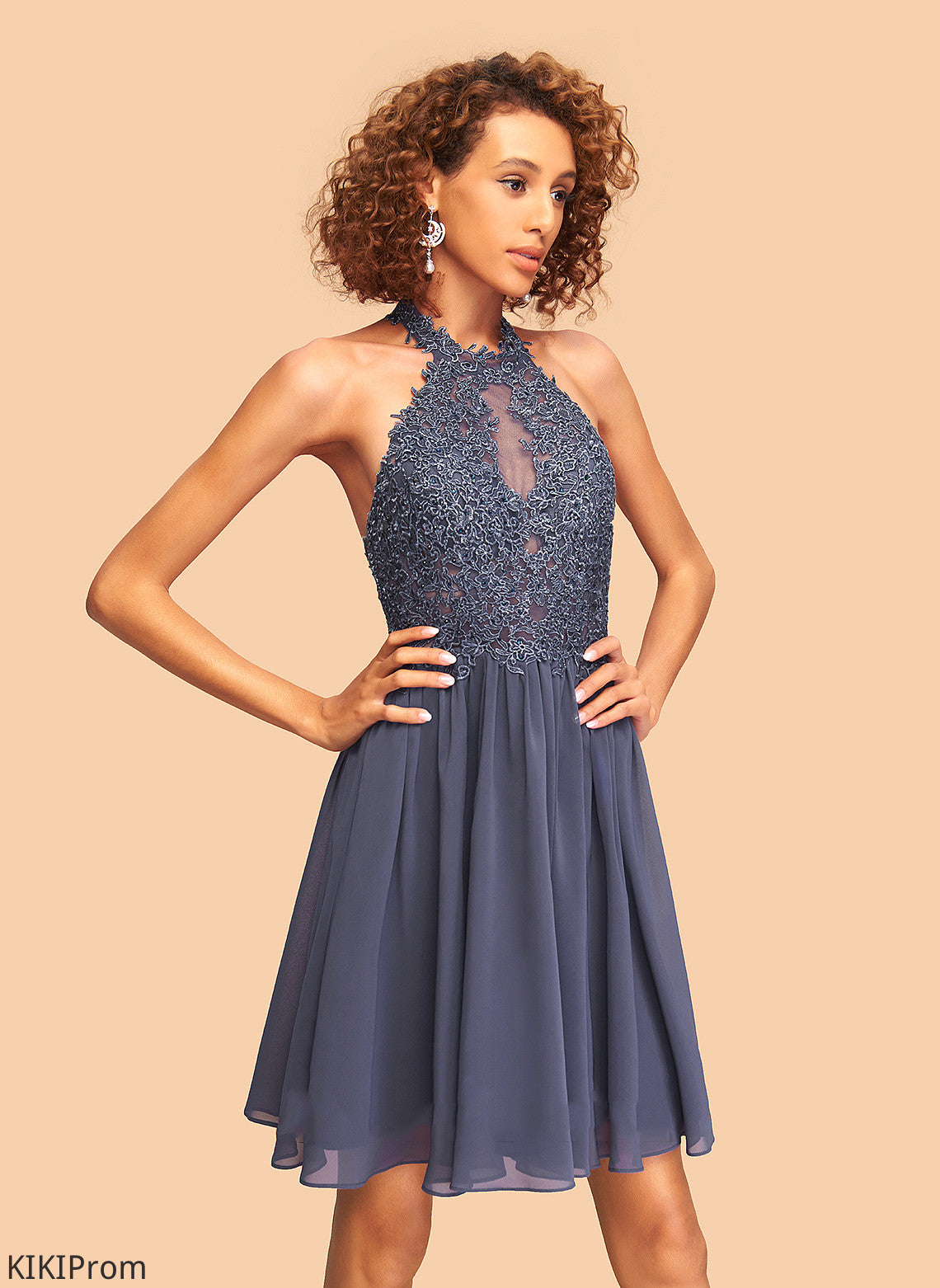 Short/Mini Homecoming Chiffon Lace With A-Line Mikayla Halter Dress Beading Homecoming Dresses