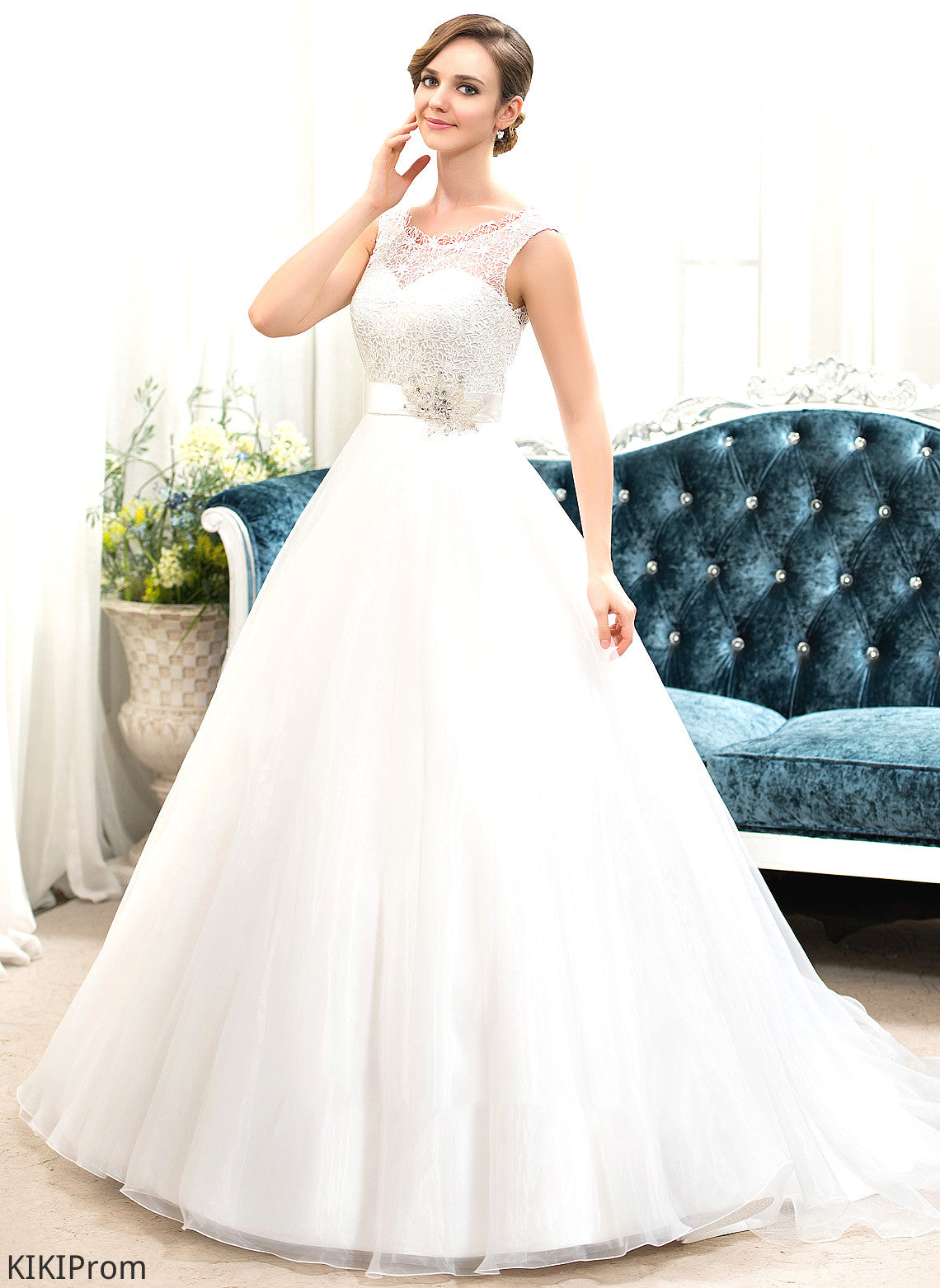 Sweep Beading With Scoop Train Sequins Lace Organza Thirza Wedding Dress Wedding Dresses Ball-Gown/Princess Neck