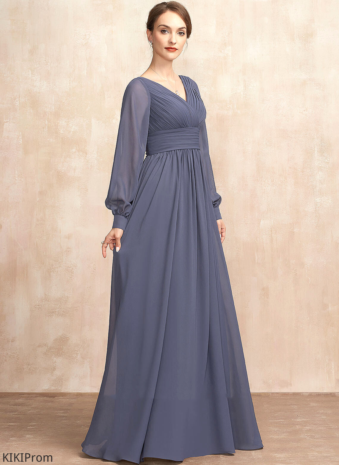 Chiffon of A-Line Dress V-neck Bride the Mother of the Bride Dresses With Ruffle Floor-Length Jeanie Mother