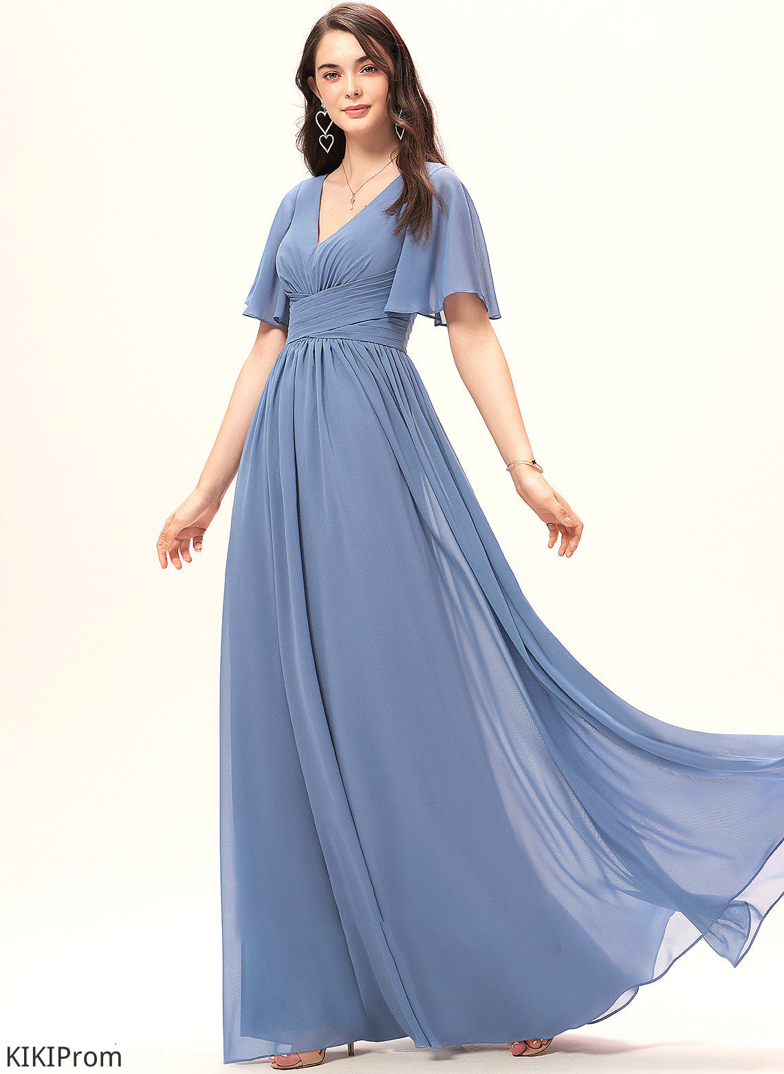 V-neck Ruffle Neckline Fabric Length Silhouette Floor-Length Embellishment A-Line Dakota V-Neck Floor Length Bridesmaid Dresses