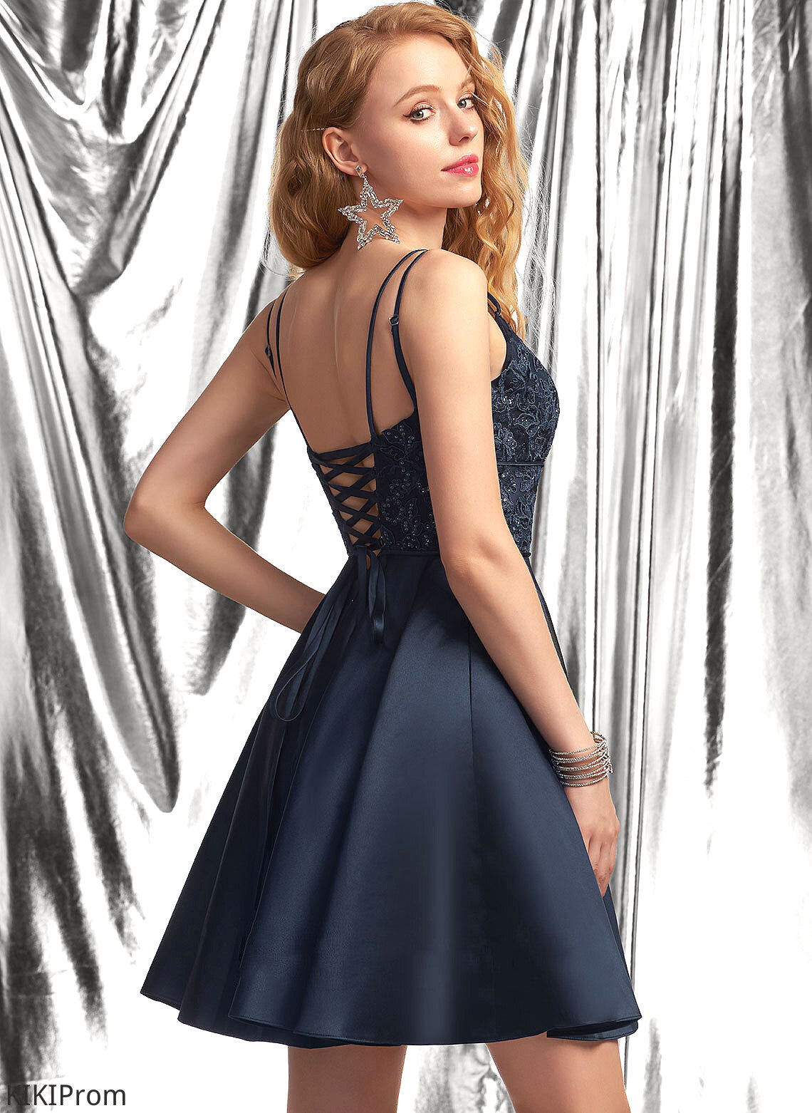 Neckline With Satin A-Line Homecoming Quinn Dress Homecoming Dresses Square Lace Short/Mini