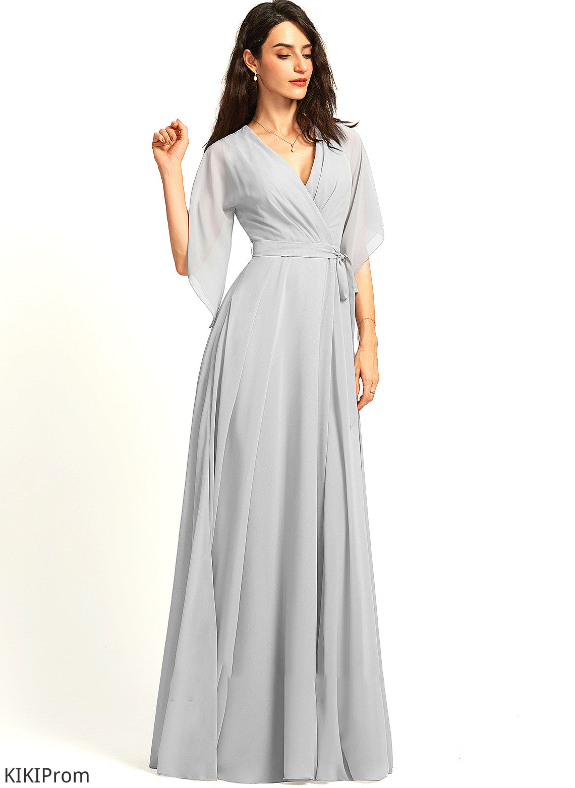 Neckline Ruffle A-Line Fabric SplitFront Floor-Length V-neck Length Silhouette Embellishment Belinda Floor Length Bridesmaid Dresses