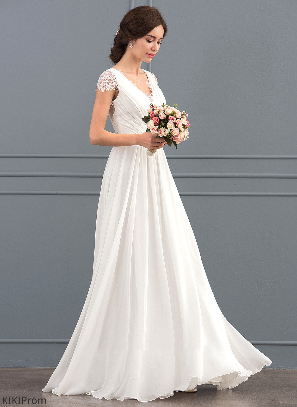 Dress Wedding Chiffon Floor-Length Wedding Dresses With V-neck Lace Laila Ruffle A-Line