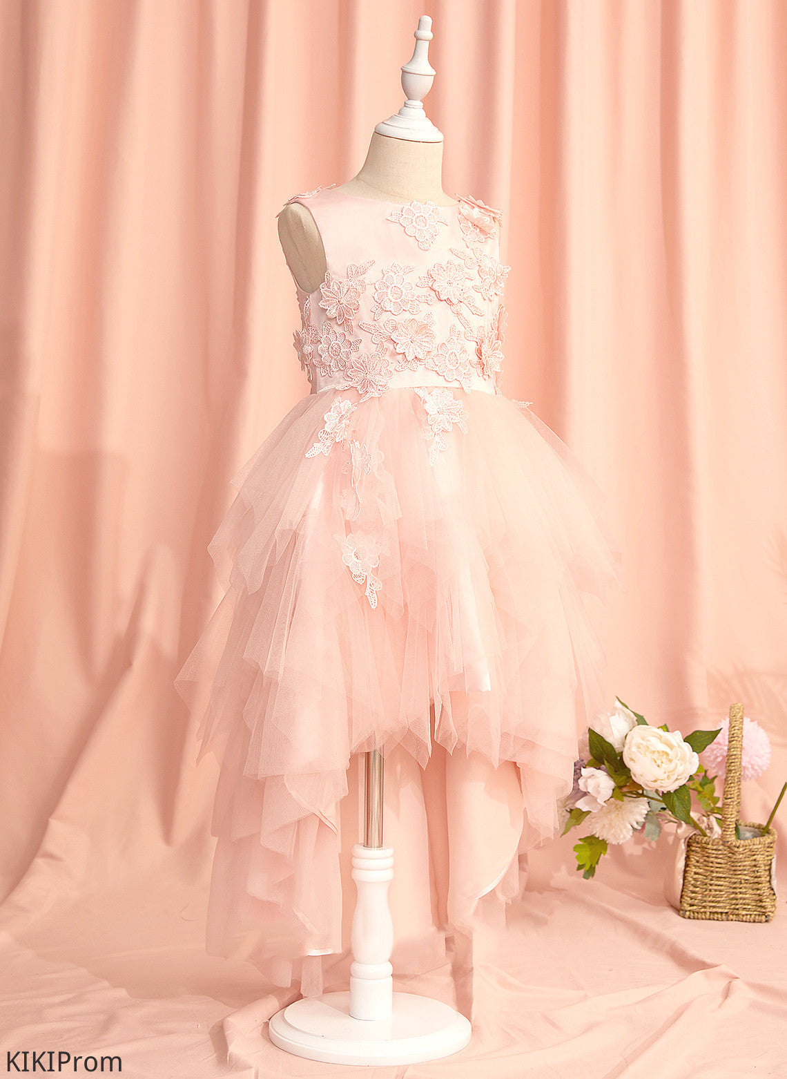 Aliana - Scoop Ball-Gown/Princess Flower Girl Dresses Flower Neck With Asymmetrical Lace/Flower(s)/V Dress Back Sleeveless Girl Tulle