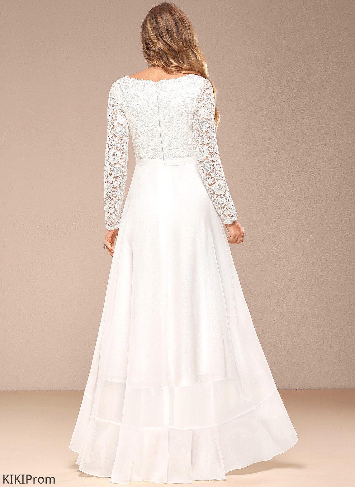 Dress Wedding Dresses V-neck Chiffon A-Line Jakayla Asymmetrical Wedding Lace
