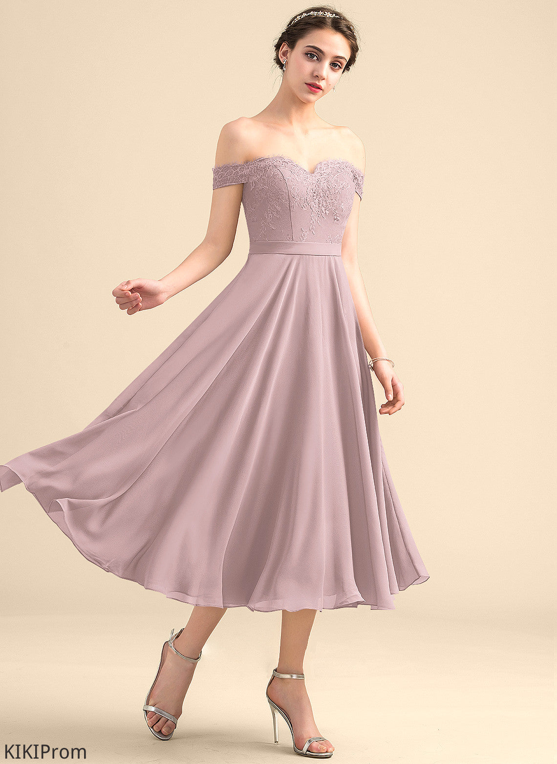 Silhouette Length Tea-Length Sequins Embellishment Neckline Fabric A-Line Off-the-Shoulder Beading Jimena Bridesmaid Dresses