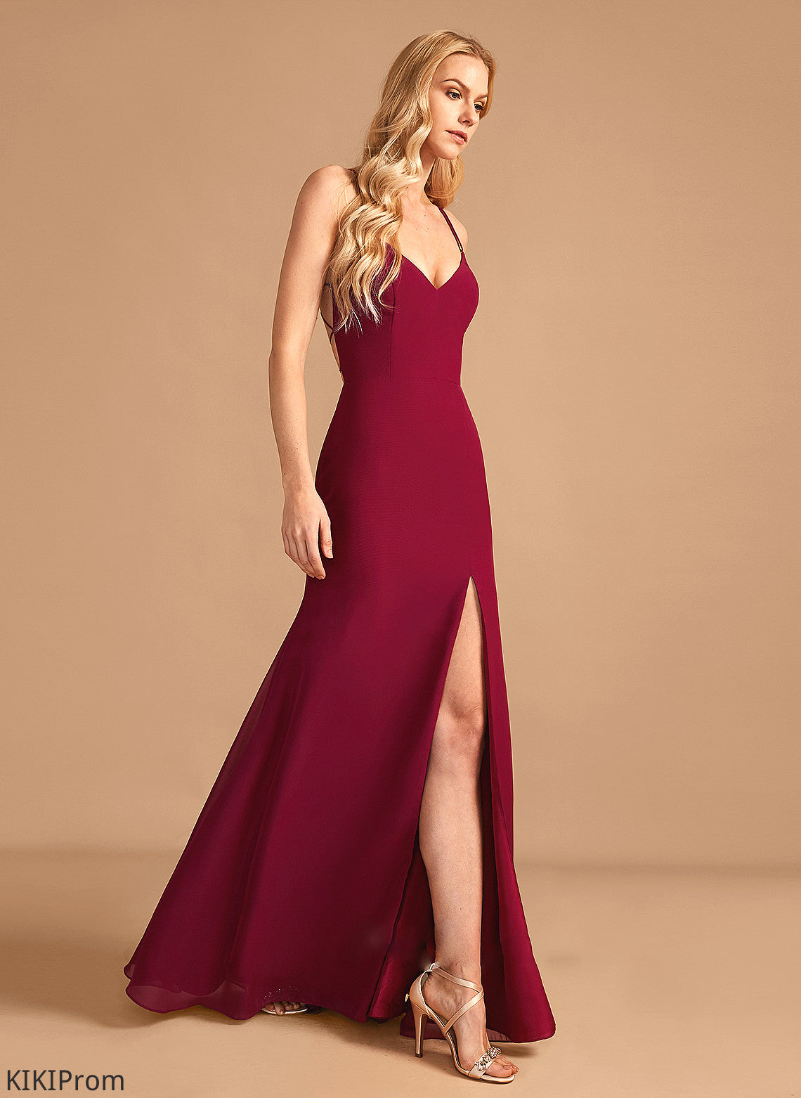 SplitFront V-neck Floor-Length Fabric Embellishment Neckline Trumpet/Mermaid Length Silhouette Rebecca Sleeveless Scoop Bridesmaid Dresses