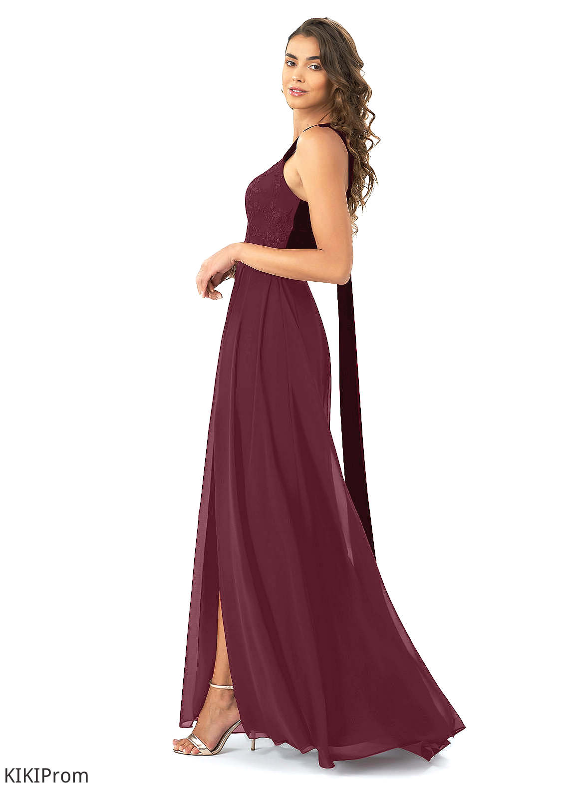 Azaria Halter A-Line/Princess Floor Length Natural Waist Sleeveless Bridesmaid Dresses