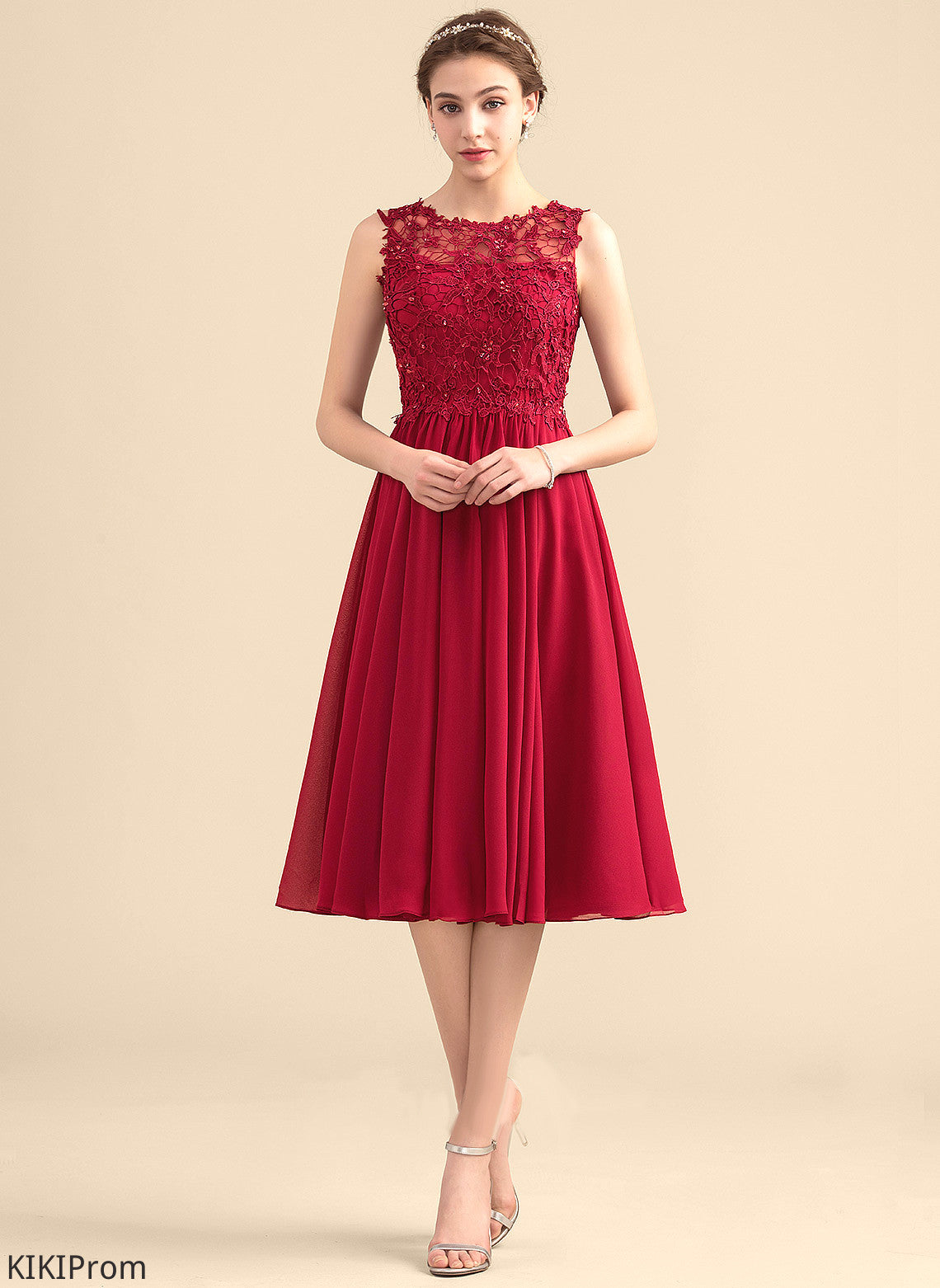 Beading Scoop A-Line Lace Lace Knee-Length Homecoming With Neck Homecoming Dresses Dress Chasity Chiffon