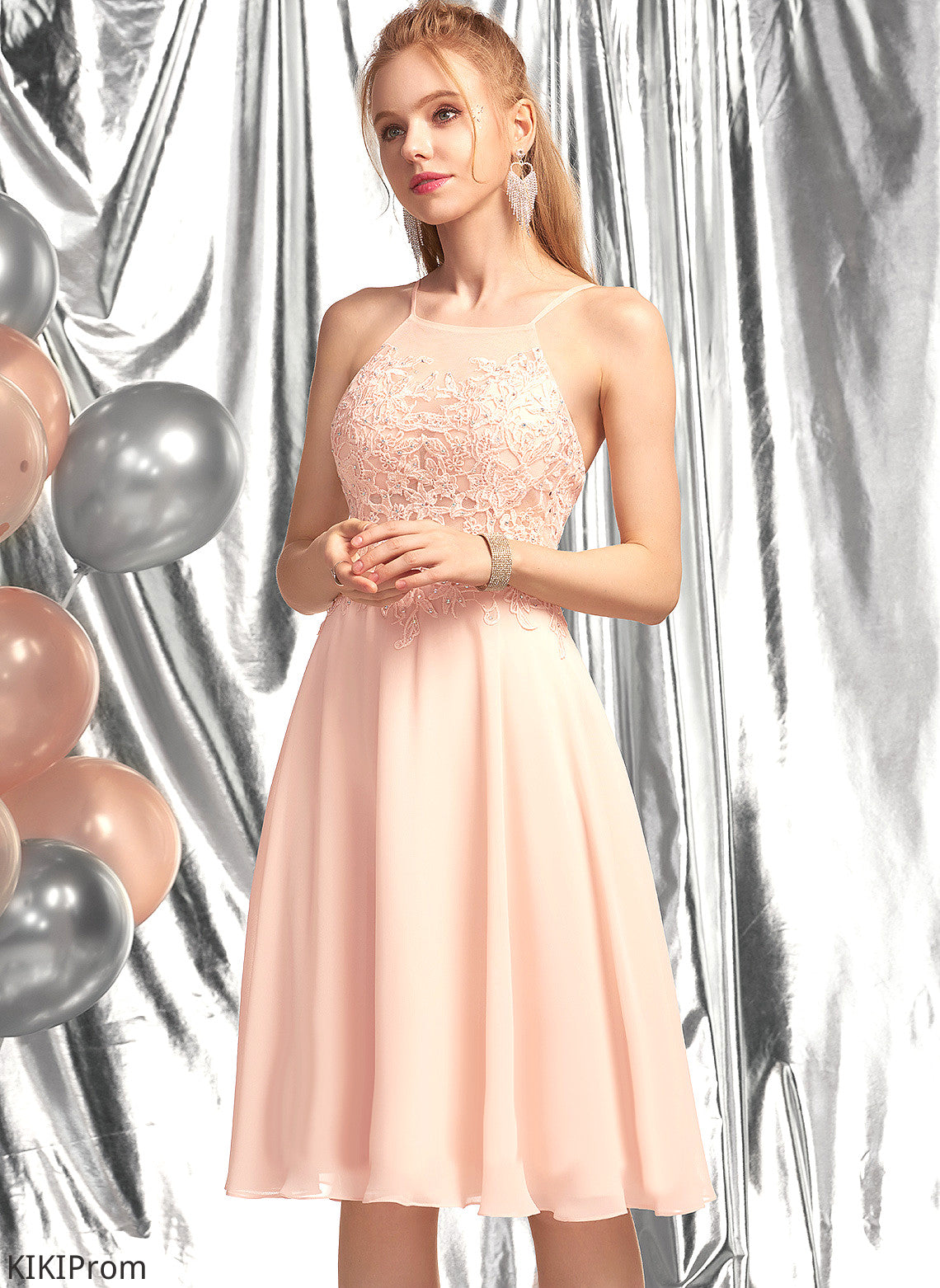 Homecoming Dresses Dress Lace Homecoming With Neck Melinda A-Line Beading Chiffon Knee-Length Scoop