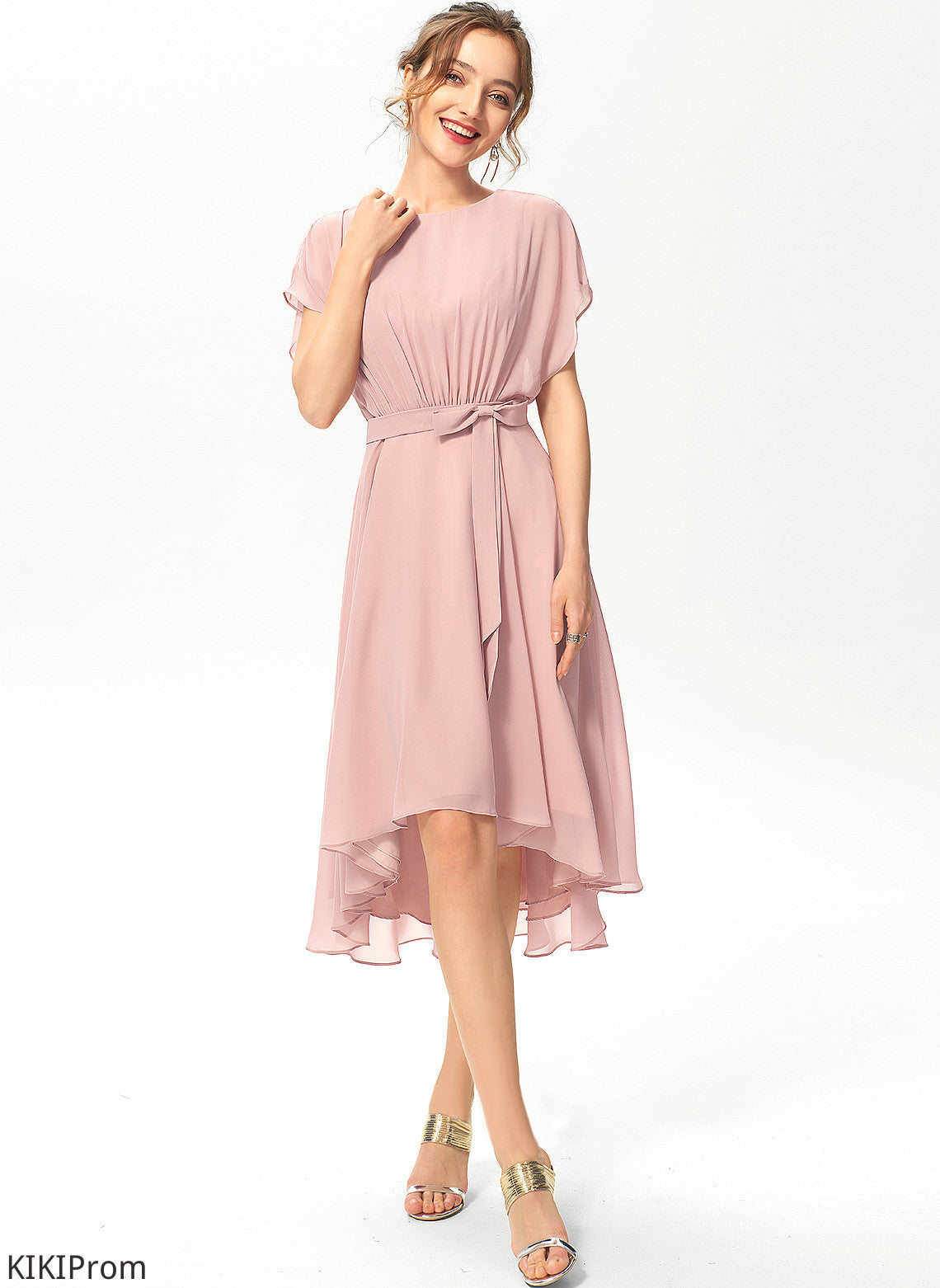 Cocktail Dresses With Cocktail Ruffle Dress Neck A-Line Scoop Helga Bow(s) Chiffon Asymmetrical