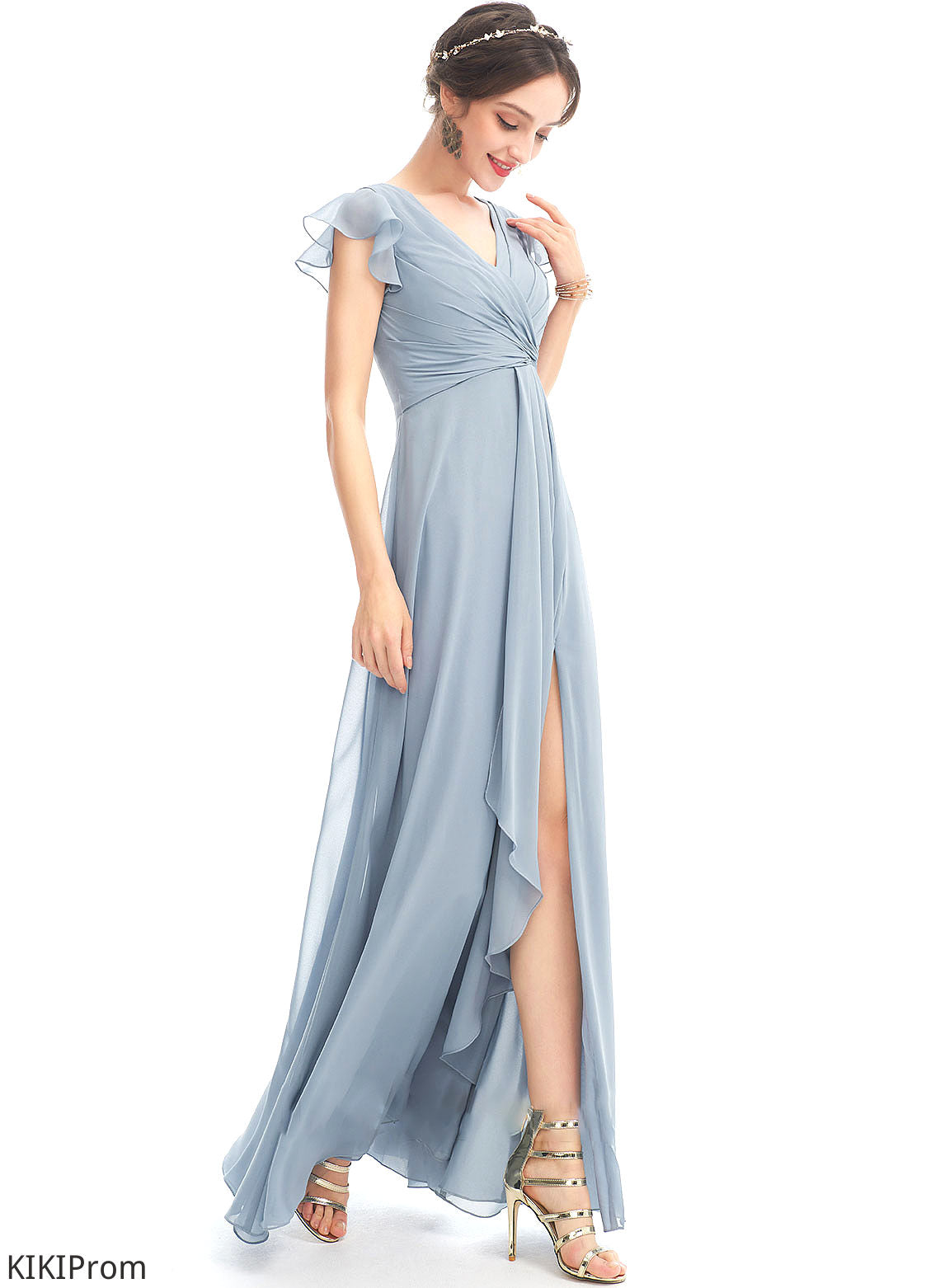 Silhouette Floor-Length Neckline V-neck Length Embellishment Ruffle Fabric A-Line SplitFront Tatum V-Neck Bridesmaid Dresses